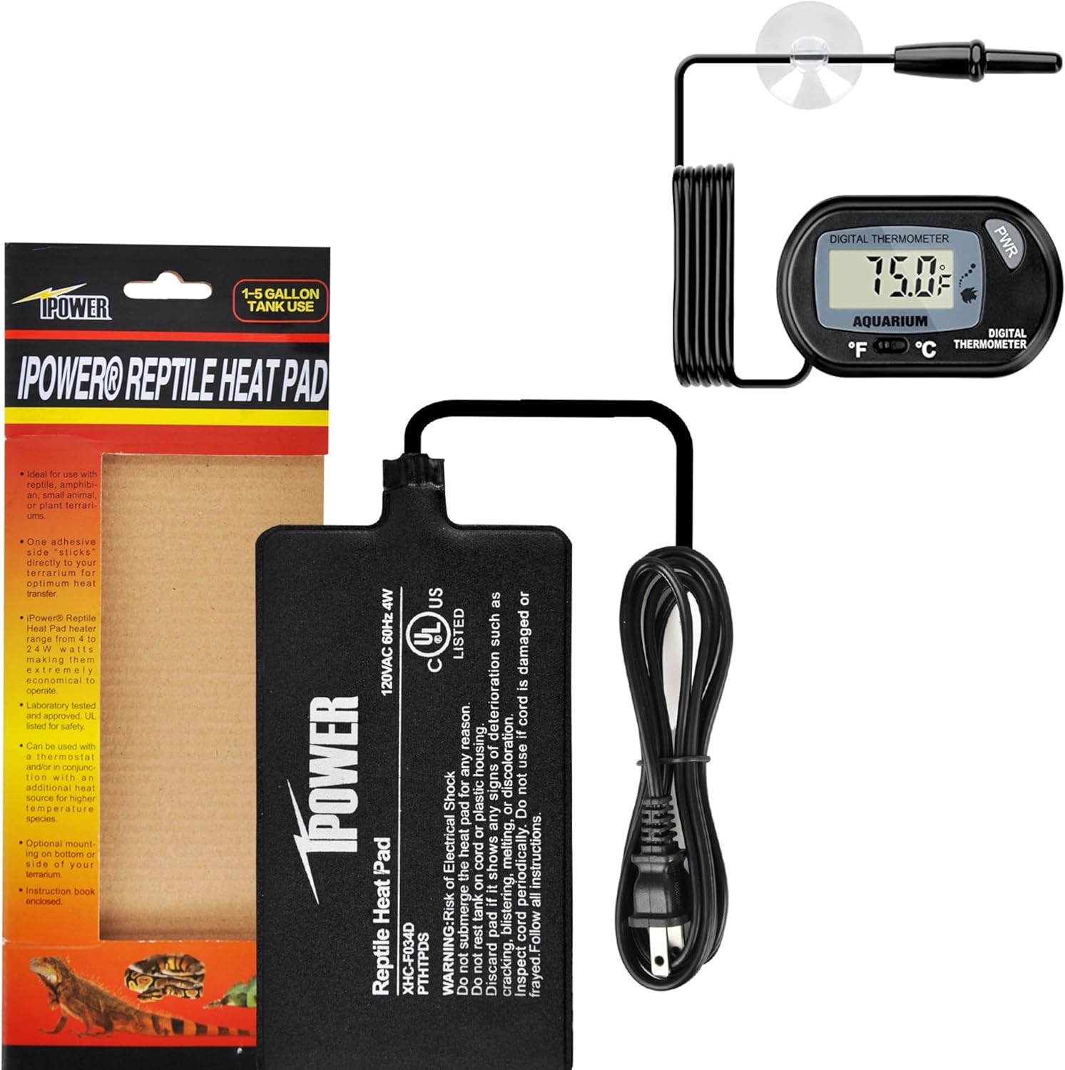 iPower Almohadilla de calor para reptiles de 4 W8 W16 W24 W, calentador de terrario debajo del tanque, alfombrilla térmica y controlador de