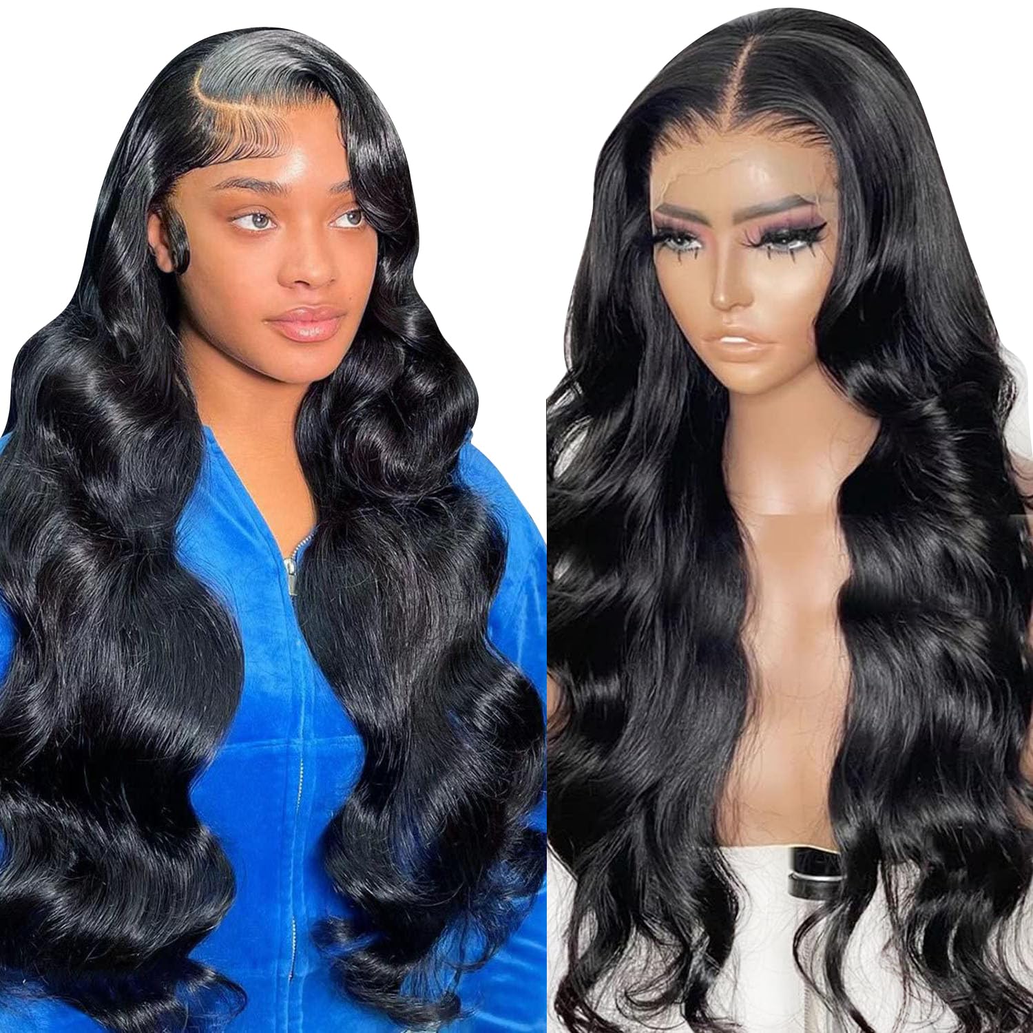 HOT STAR Pelucas de cabello humano ondulado con encaje frontal transparente HD de 13 x 6 pulgadas, densidad del 250 %, para mujeres negras, sin