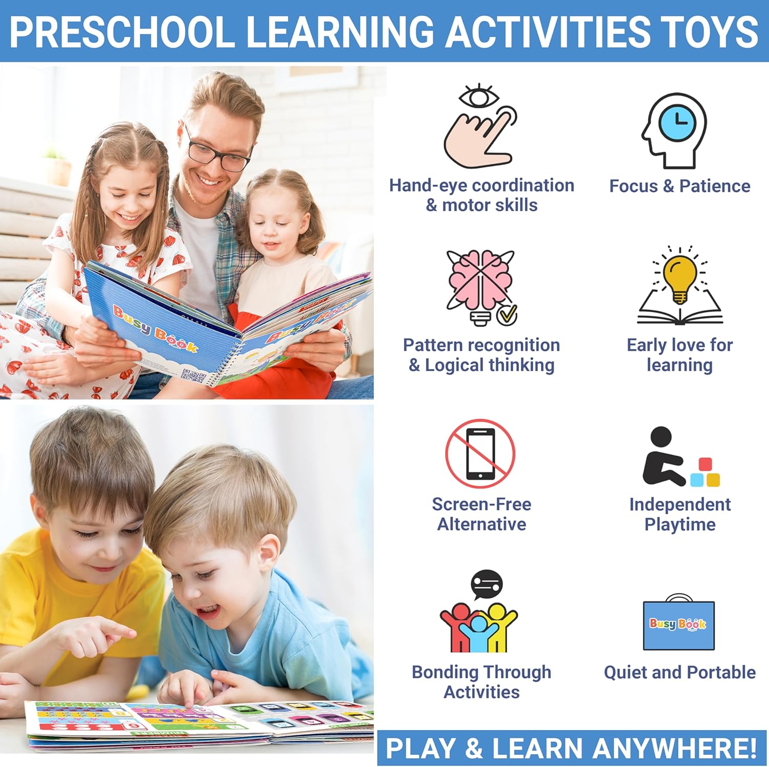 Montessori – Libro ocupado para niños de 3 años en adelante, actividades de aprendizaje preescolar, libro sensorial para autismo, libro de