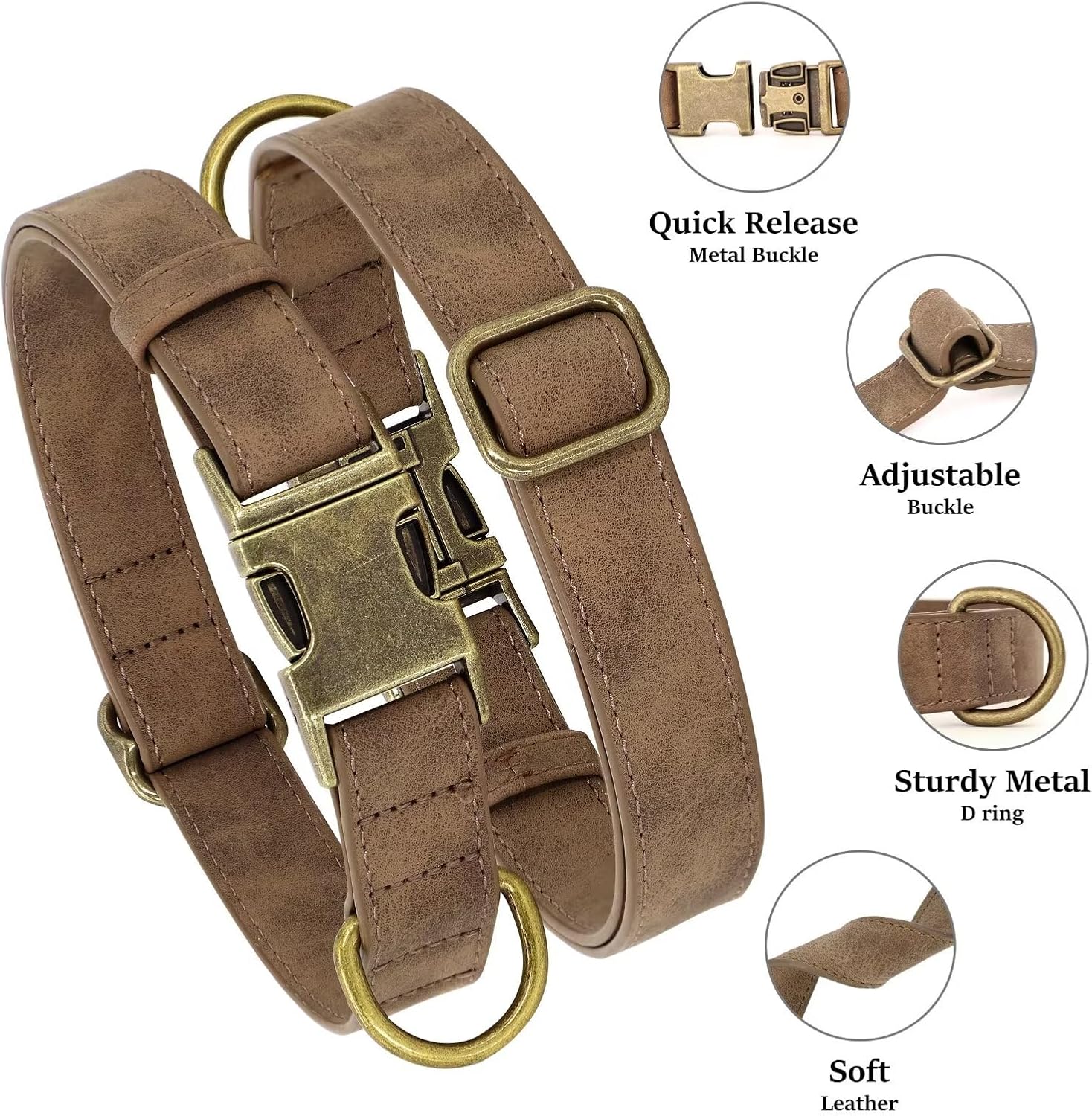 Didog Collar de cuero suave para perro, collares de perro duraderos y resistentes con hebilla metálica de liberación rápida, collar de cuero
