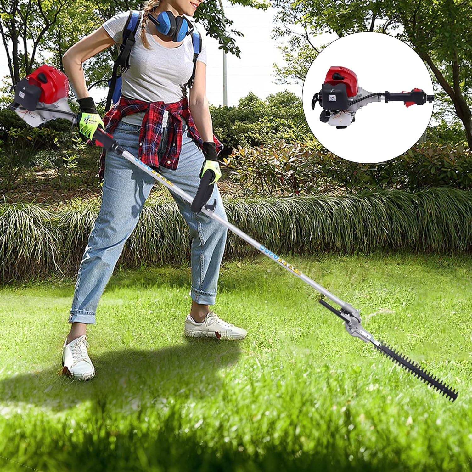 Cortacésped de 51.77 cc de 2 tiempos a gas, tijeras de setos para jardinero, 6500 rpm, herramienta de limpieza para cortar y aserrar bordes de