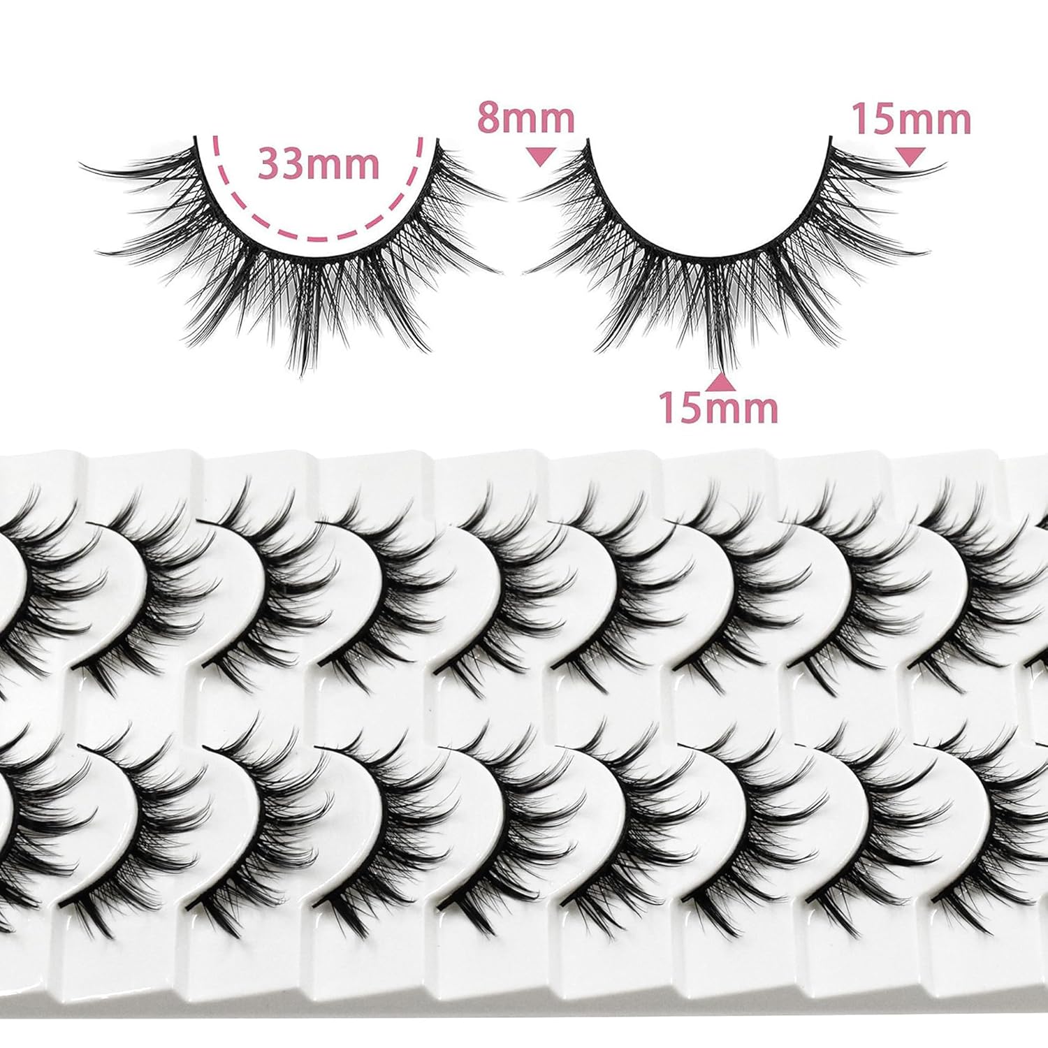 10 pares de pestañas de manga de aspecto natural de 0.631 pulgadas, estilo espigado, estilo japonés, anime cosplay, ojo de gato, extensión de