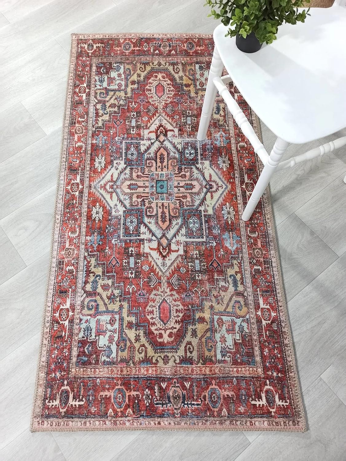 Fame Rugs Alfombras vintage bohemias para sala de estar, dormitorio, rojo apagado, 2 pies 4 pulgadas x 9 pies 8 pulgadas