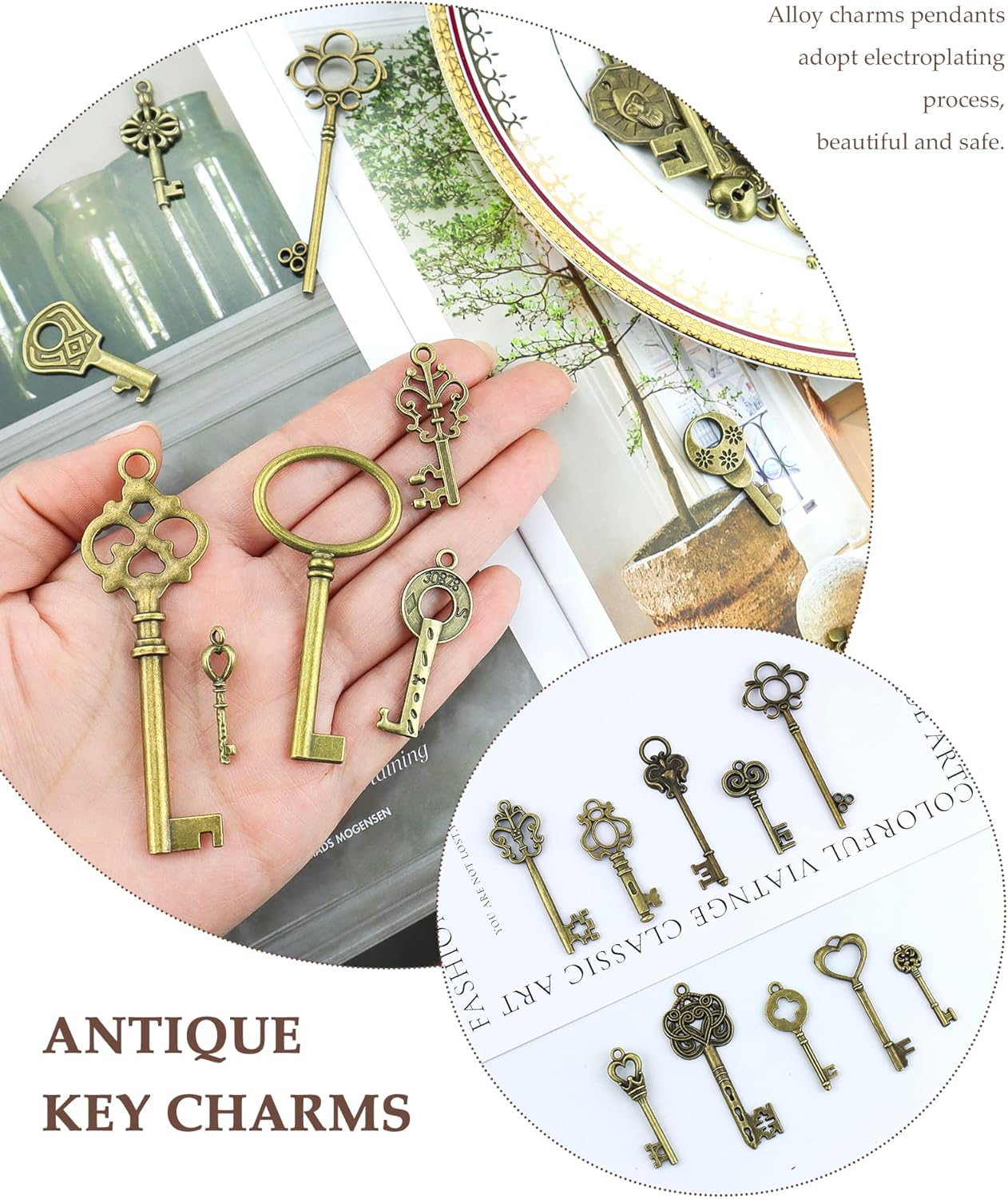 YETOOME 70 dijes de llaves de esqueleto vintage, estilo mixto de bronce antiguo, juego de llaves para colgantes, manualidades, joyería, regalos de