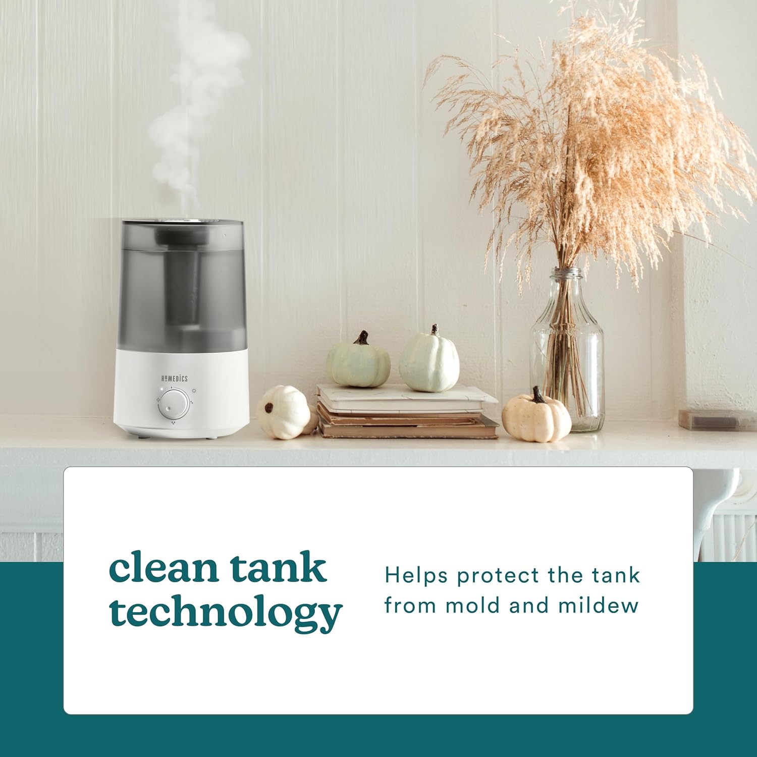 Homedics TotalComfort Humidificador ultrasónico  Humidificadores de aire grandes para dormitorio, plantas, tanque de agua de 0.85 galones de llenado