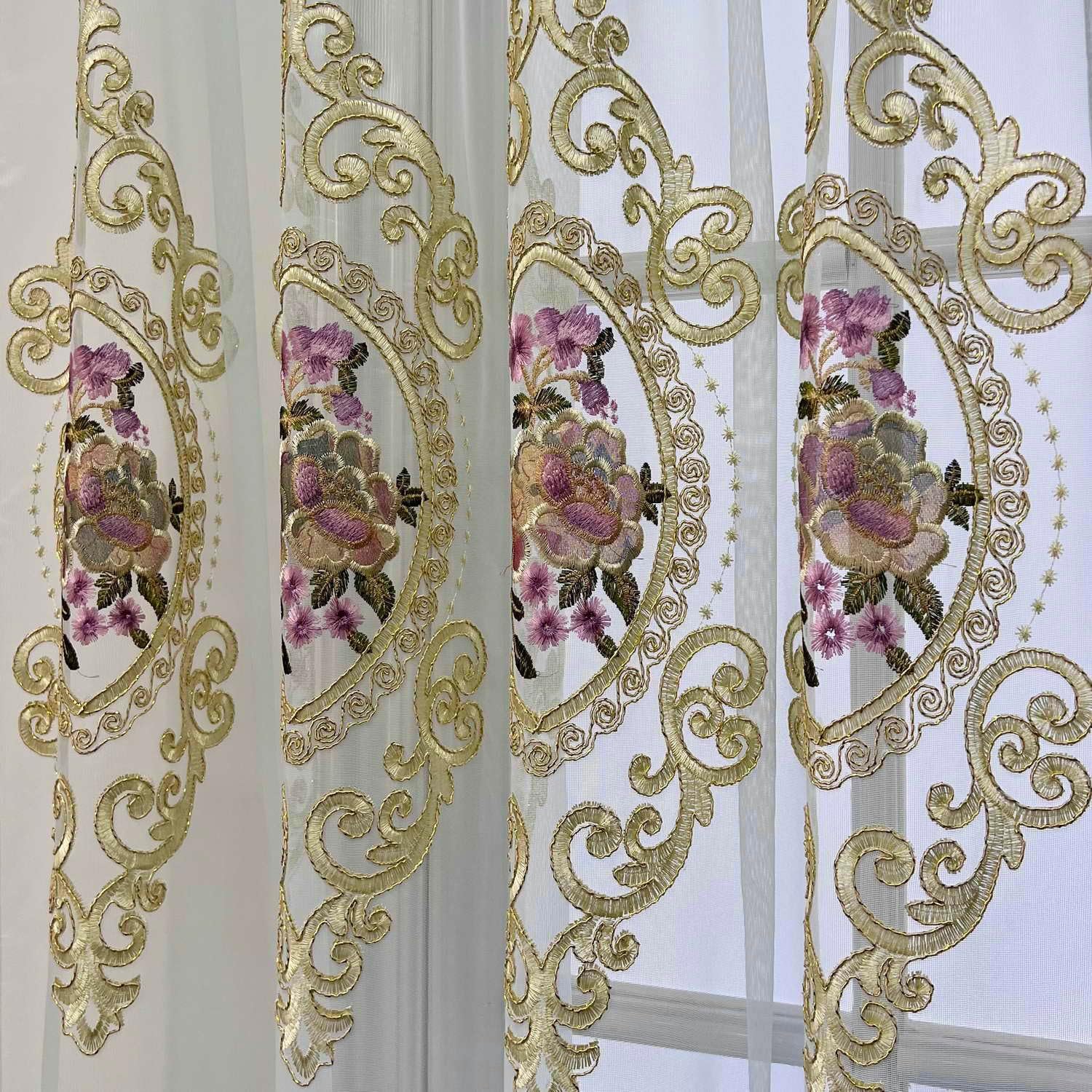 WPKIRA Cortina de gasa con diseño de flores en bordado europeo con ranura para cortinero Cortina romántica para ventana, para dormitorio o villa