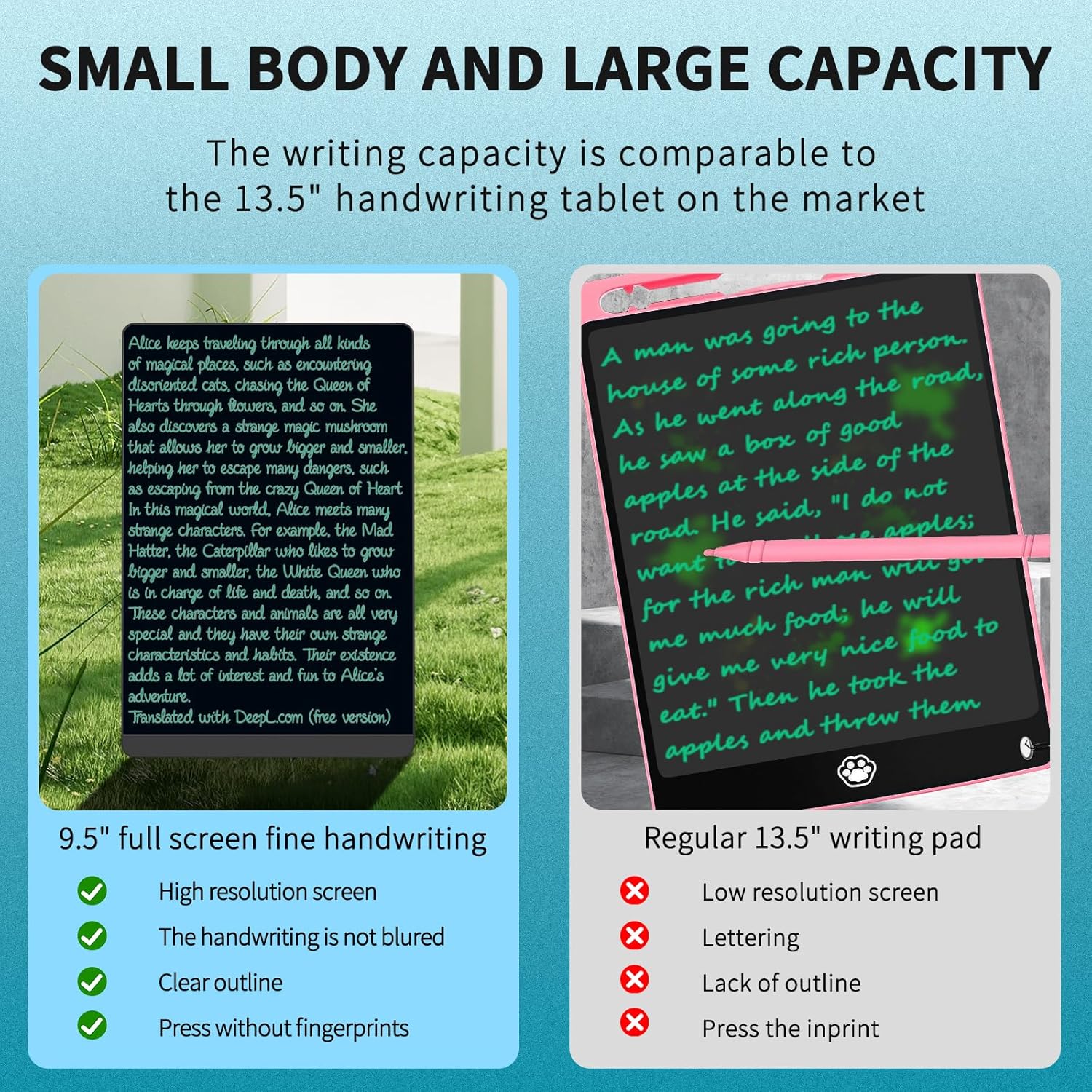 DEEBYCOO Tableta de escritura LCD, bloc de notas digital borrable de pantalla completa para niños y adultos, dibujar, dibujar y dejar mensaje, 9.5
