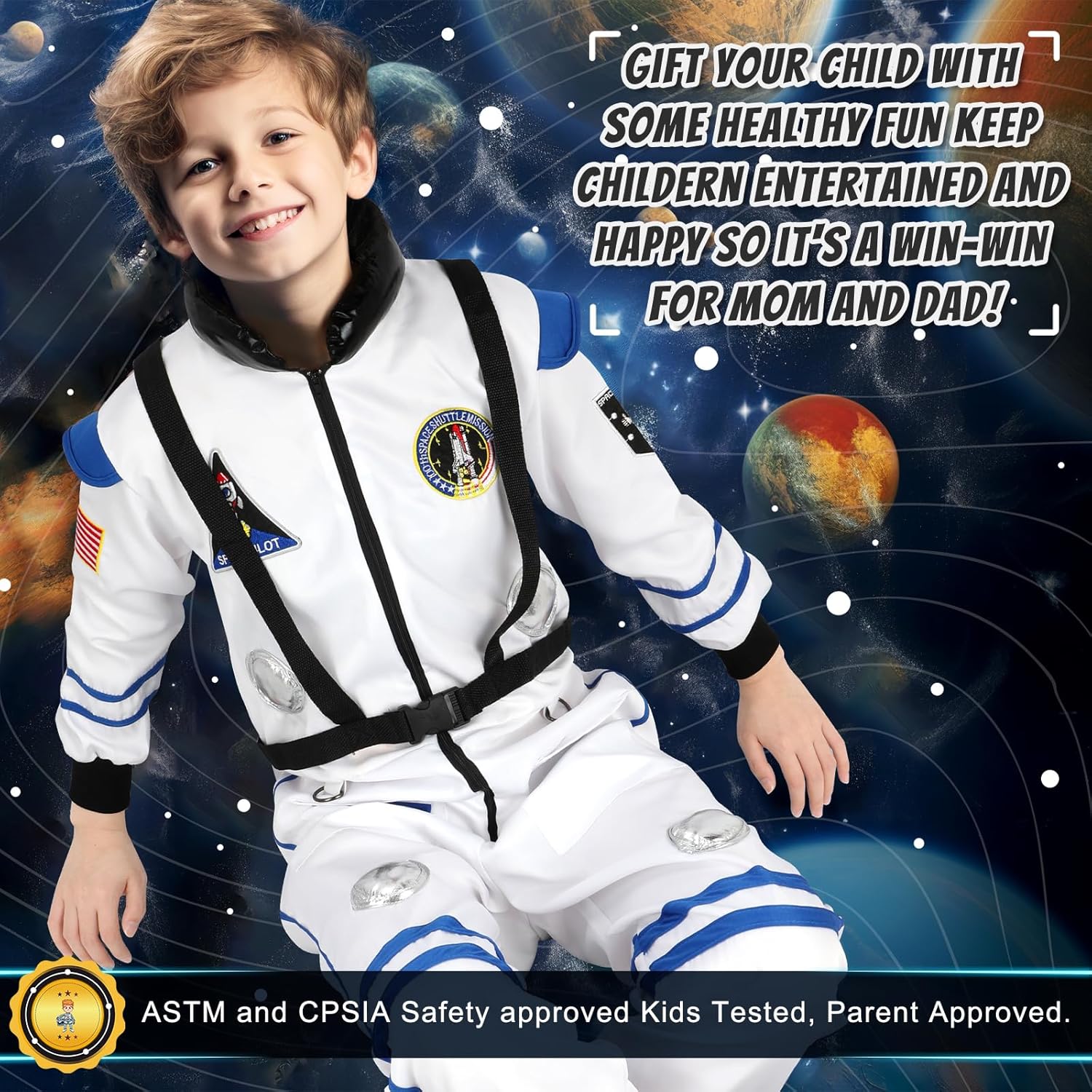 Disfraz de astronauta para niños con casco para niños, traje espacial para Halloween, niños y niñas, disfraz de juego de roles
