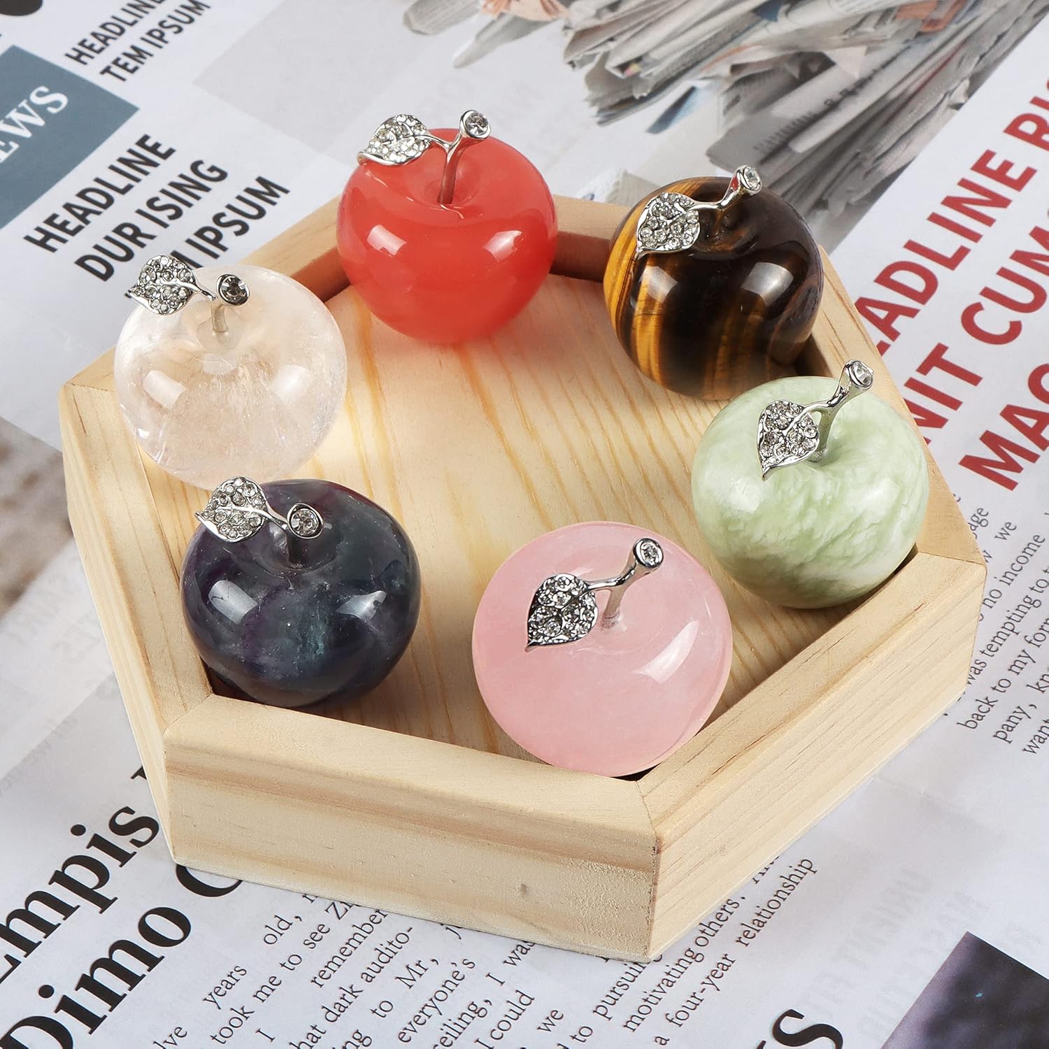 Artistone Pisapapeles de cristal de manzana, decoración artesanal de ojo de tigre, piedra curativa natural, figuras coleccionables de manzana para