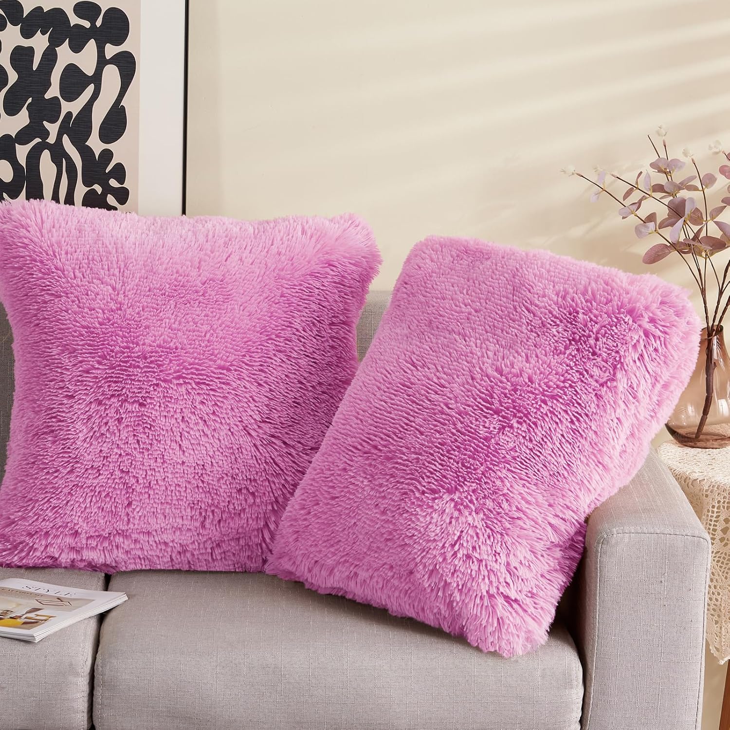 GONAAP Funda de almohada de piel sintética decorativa para sofá, cama de automóvil, 18 x 18 pulgadas (rosa claro, 18 x 18 pulgadas (paquete de 2))