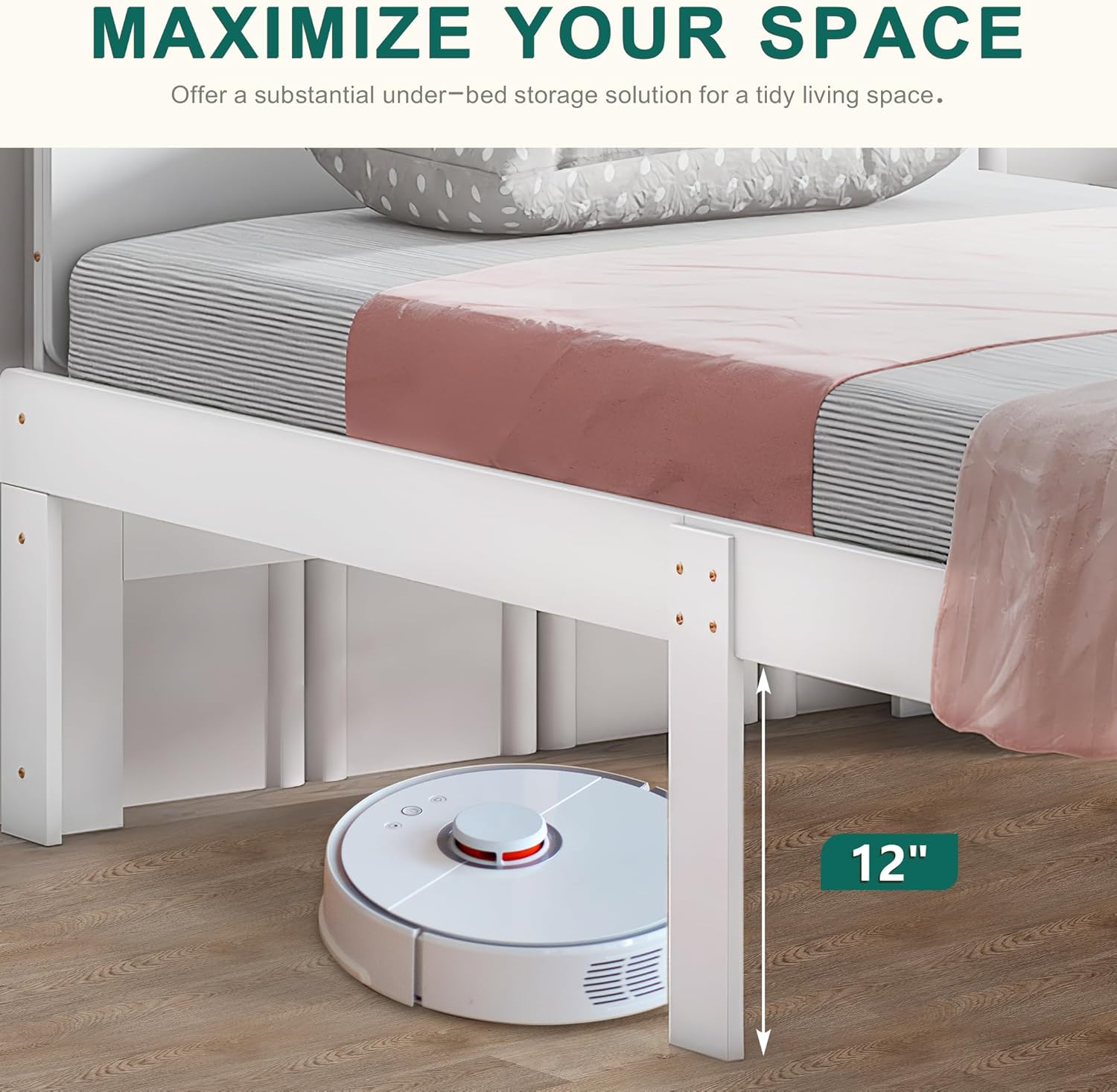 Dolonm Base de cama individual para niños con 2 cajones, plataforma de almacenamiento con banco de estribo, marco de cama individual para niños,