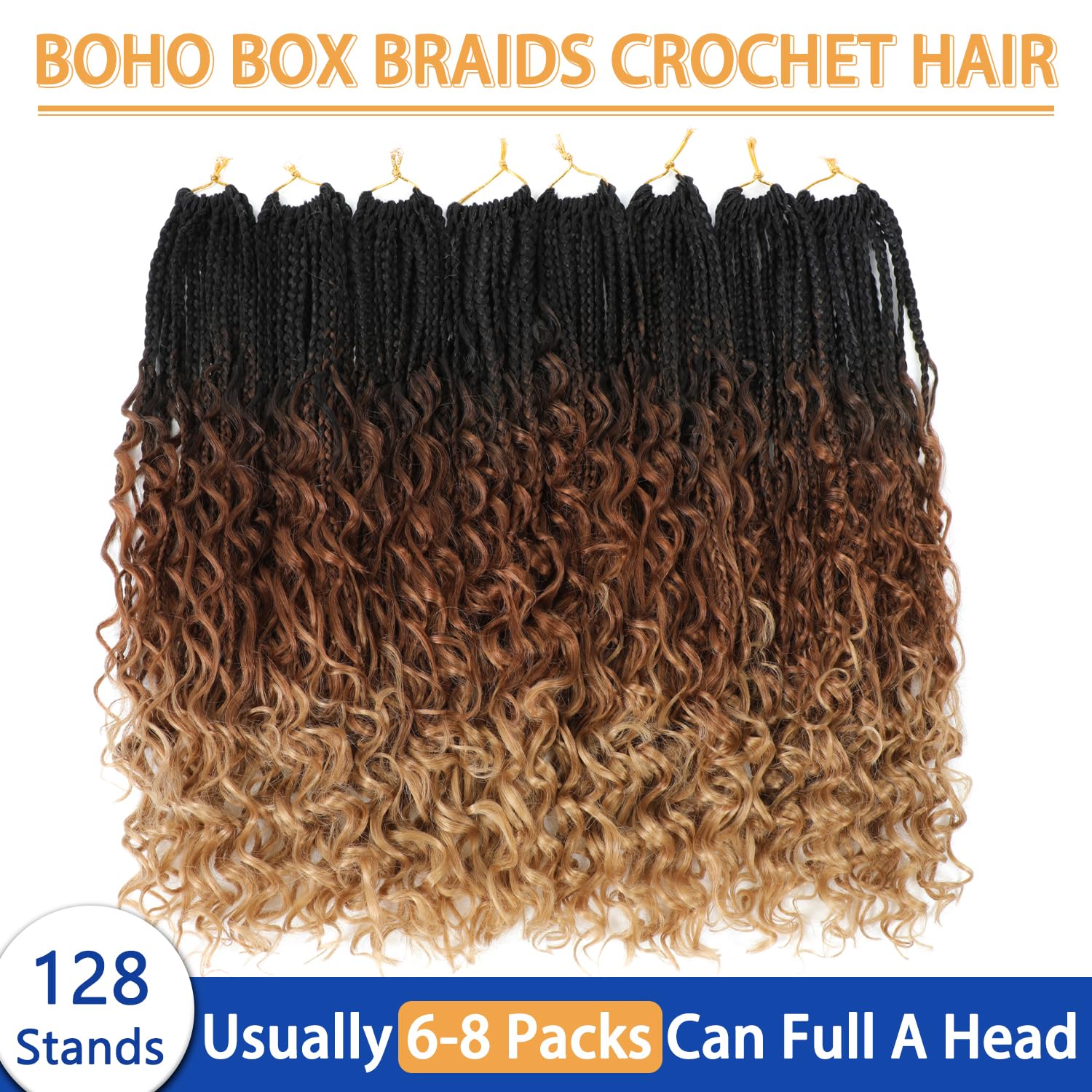Goddess Box – Trenzas de ganchillo con puntas rizadas de 14 pulgadas, paquete de 8 paquetes, extensiones de cabello sintético preanudado para