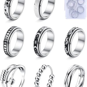 SAILIMUE 4689 piezas de anillos de ansiedad para mujeres y hombres, anillo giratorio de acero inoxidable para la ansiedad, cuentas de flores, sol, SAILIMUE 4689 piezas de anillos de ansiedad para mujeres y hombres, anillo giratorio de acero inoxidable para la ansiedad, cuentas de flores, sol,
