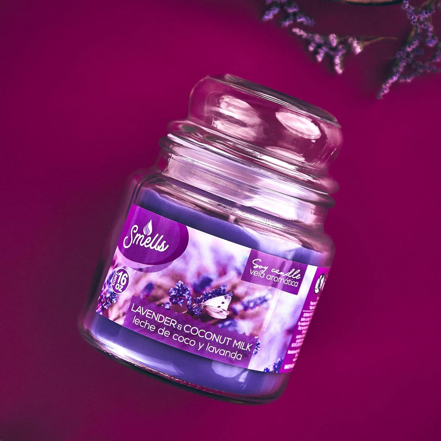 Smells – Vela perfumada en tarro grande de cera de soja prémium de 16 onzas. – 100% algodón de una sola mecha – Fragancia que elimina los olores del