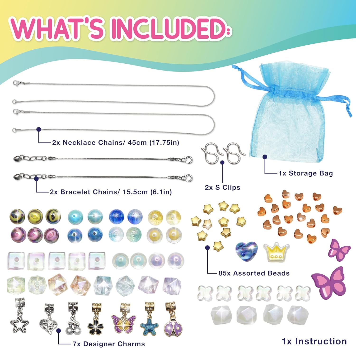 CharmWow – Kit de joyería para niñas de 6 a 8 años + con cuentas brillantes, kit de fabricación de joyas para niñas de 8 a 12 años, regalo para