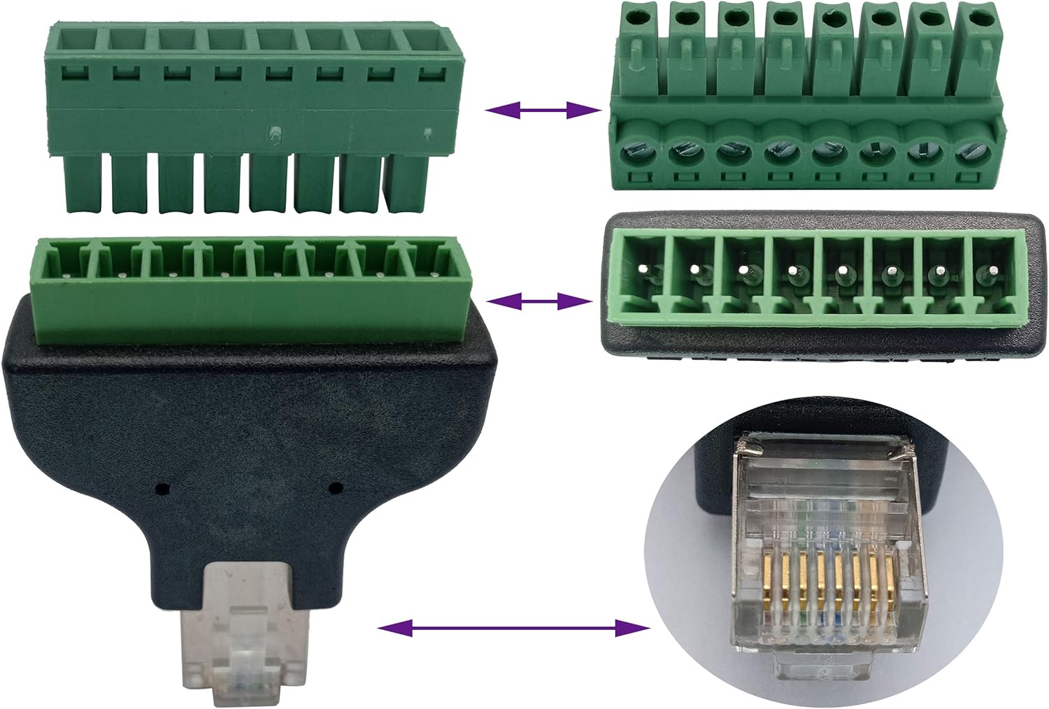 Terminal de tornillo RJ45 8P 8C macho a 8 pines hembra, terminales tipo tornillo, enchufe de red Ethernet para acoplador AV CCTV UTP DVR Cat5 Cat6