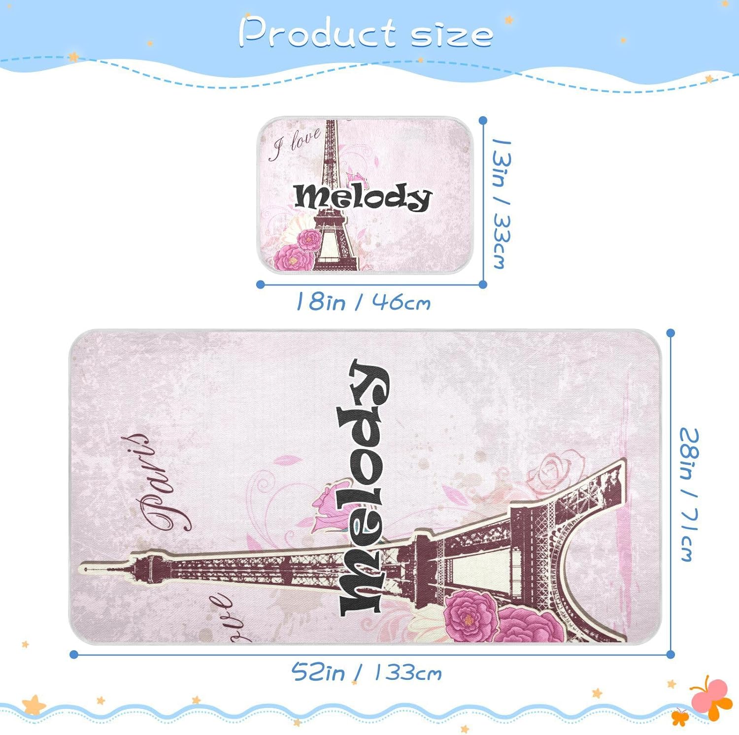 Custom Pink Roses Eiffel Tower Crib Mattress Protector Pad for Boys Girls Baby Ice Silk Mat Bed Playard Playpen Sheets Cooling Mattress Topper for