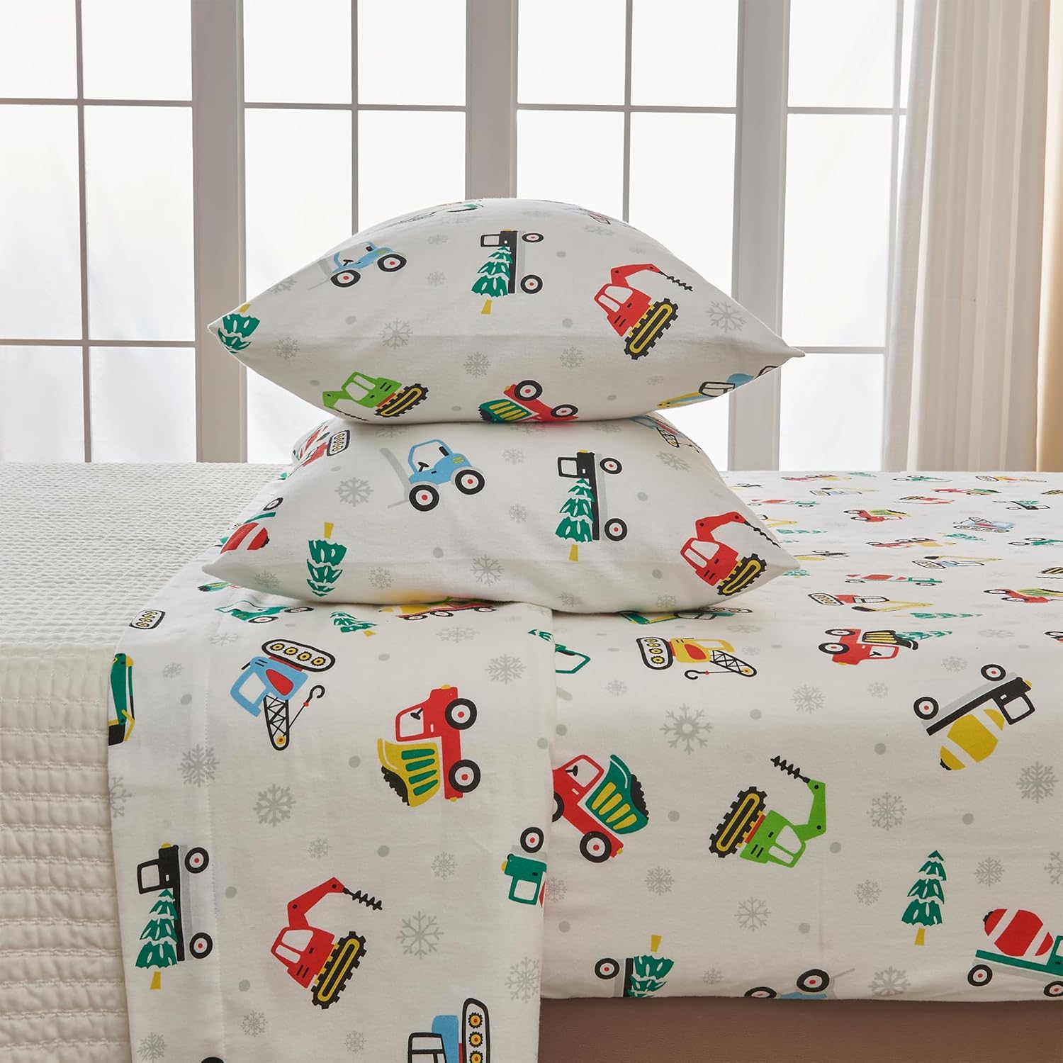 Great Bay Home Juego de sábanas de Navidad de franela de algodón turco 100 %, bajera con gran caída lateral, suaves, cama cálida, antifrisado, para