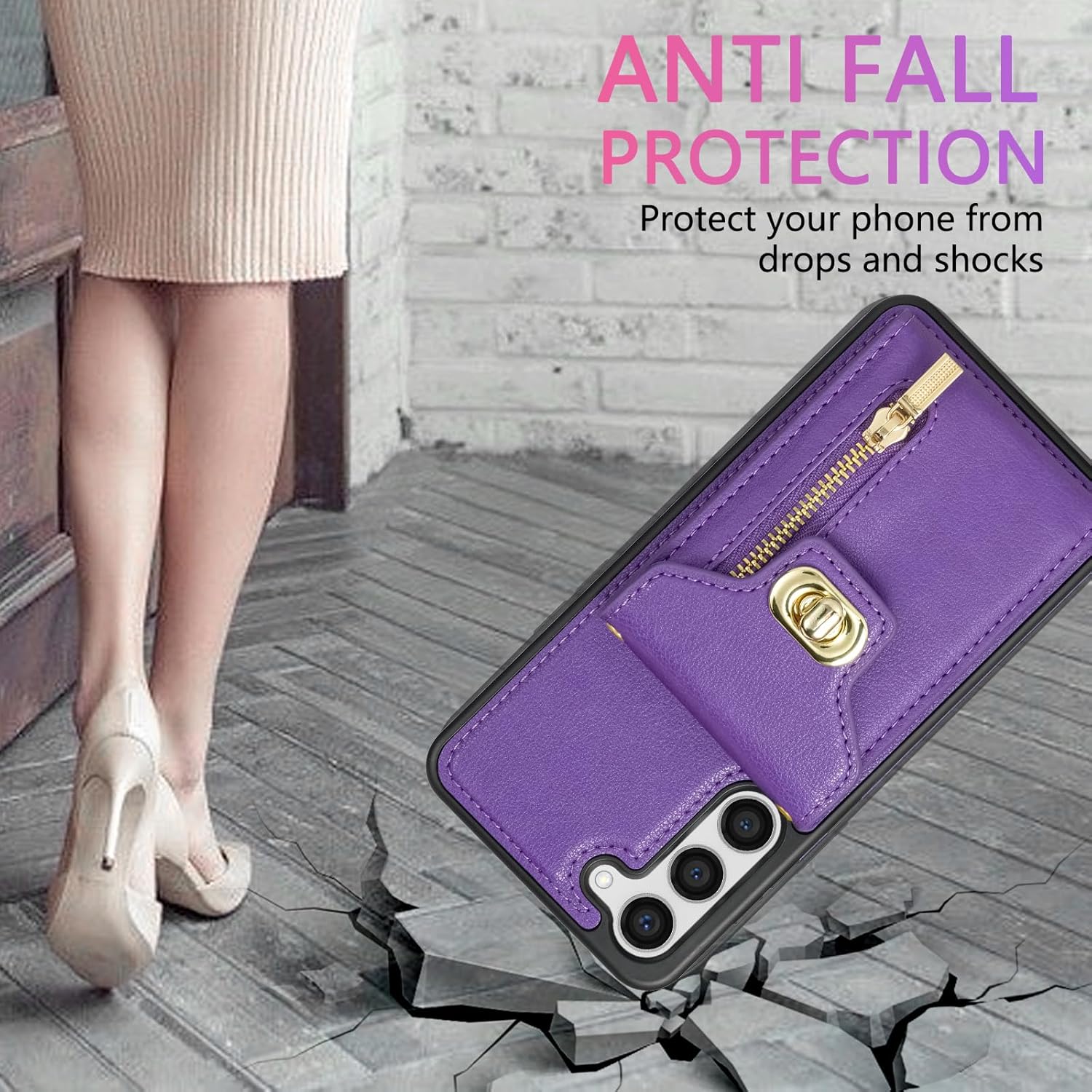Asuwish Funda para teléfono Samsung Galaxy S23 5G con tarjetero para tarjeta de crédito, ranura con cremallera, correa cruzada, cordón, soporte de
