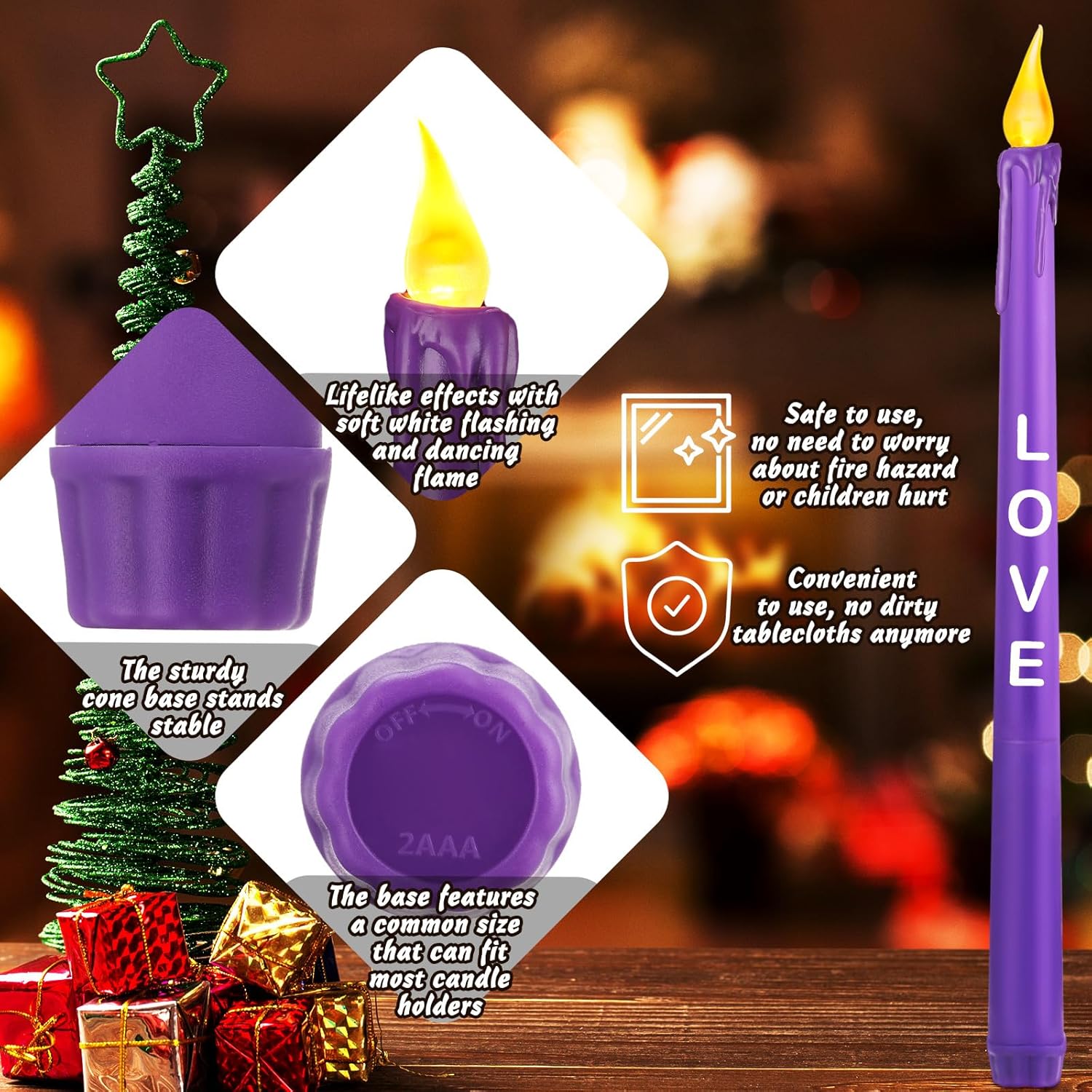 Juego de 5 velas LED de Adviento sin llama, velas de Adviento de Navidad con palabras, esperanza, paz, amor, alegría, Cristo, morado, rosa, blanco,