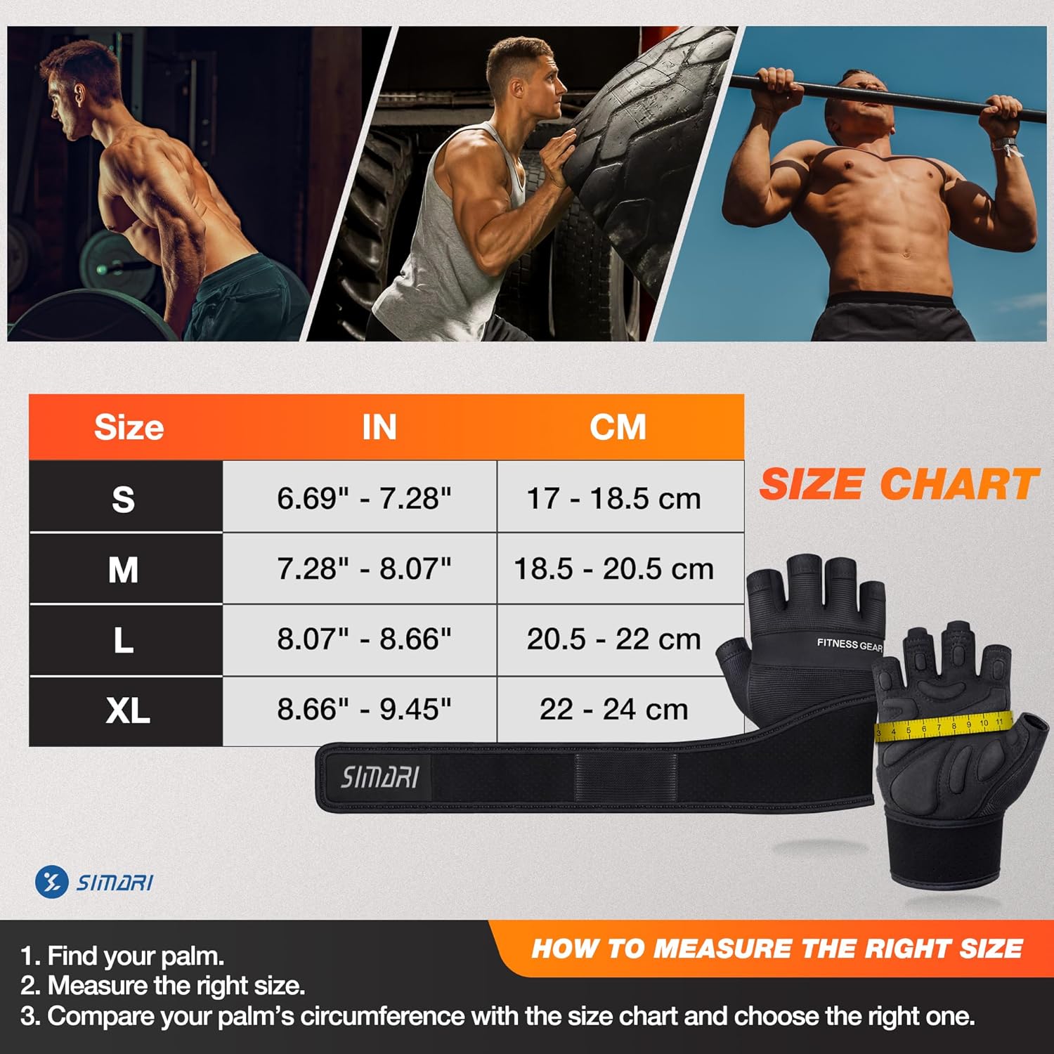 SIMARI Guantes de entrenamiento acolchados para hombres y mujeres, guantes de levantamiento de pesas ventilados con soporte de muñequera, protección