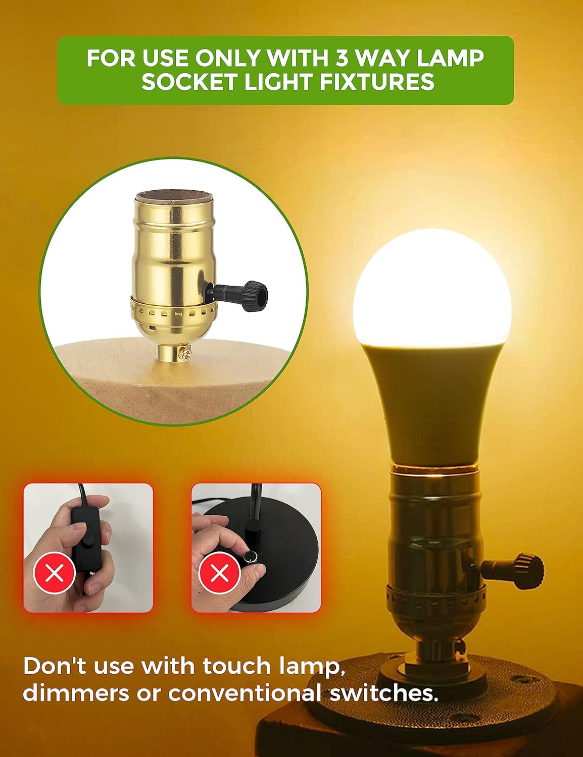 LOHAS – Bombillas ámbar de 3 vías equivalentes a 50100150 W, bombillas LED de 3 vías ámbar 2000K, bombillas ámbar regulables, bombilla de tres vías