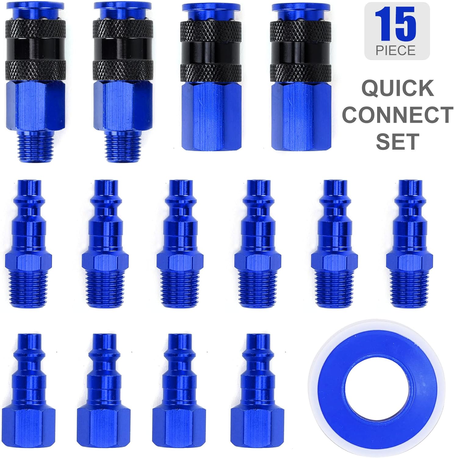 FYPower 15 piezas 14″ NPT Kit de acoplador de aire y enchufe de aluminio, accesorios de aire de conexión rápida, juego de conectores rápidos
