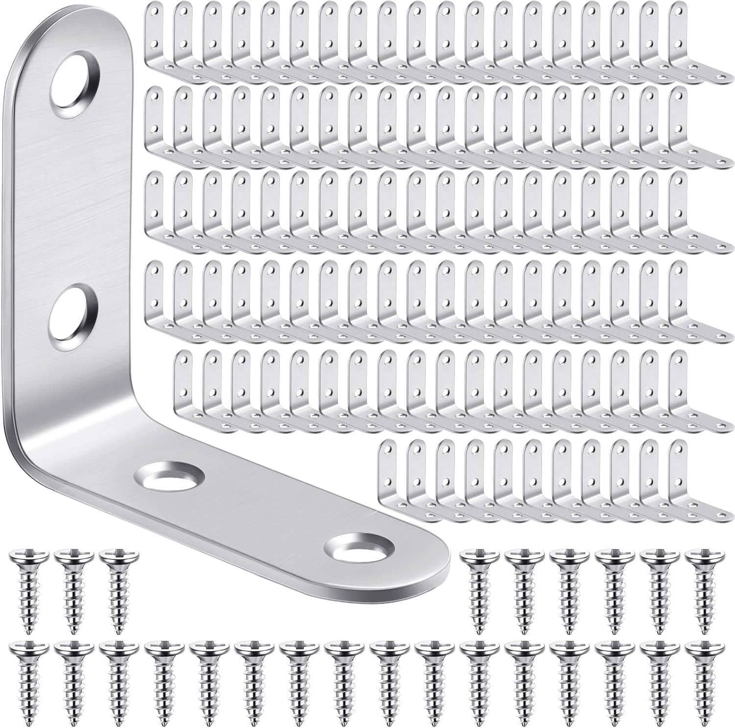 100 soportes en forma de L de acero inoxidable de 90 grados, soporte de ángulo recto resistente para muebles de madera, silla, cajón, gabinete con