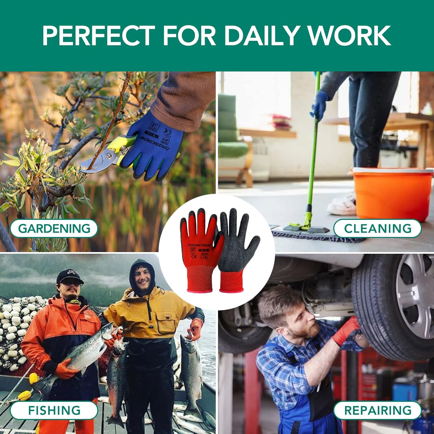 Guantes de trabajo con revestimiento de poliuretano, 12 pares, guantes de jardín finos para hombres y mujeres, ideales para trabajo ligero