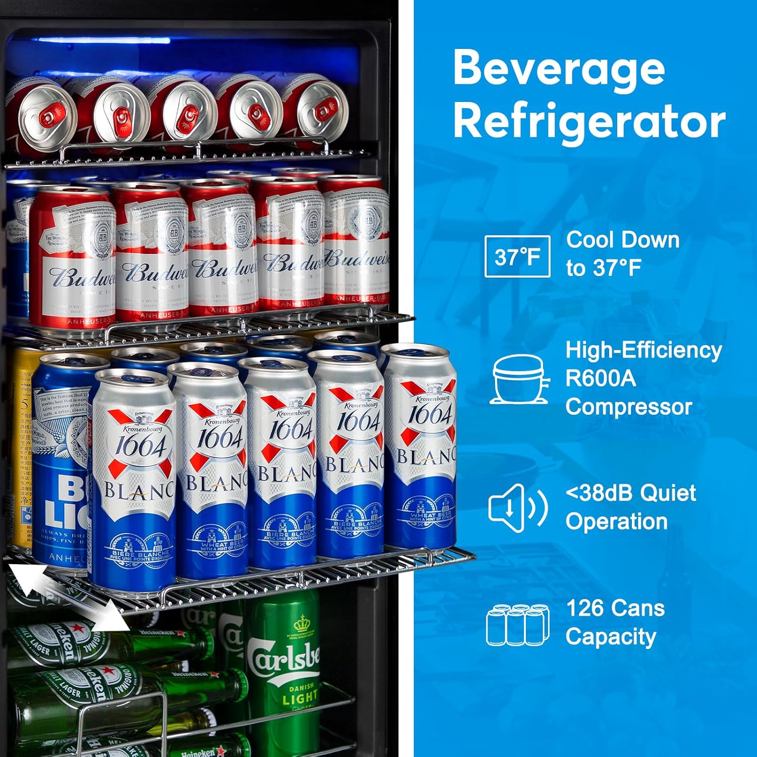 Refrigerador de bebidas de 17 pulgadas de ancho  Enfriador de bebidas para 126 latas con puerta de vidrio  Mini refrigerador de cerveza para