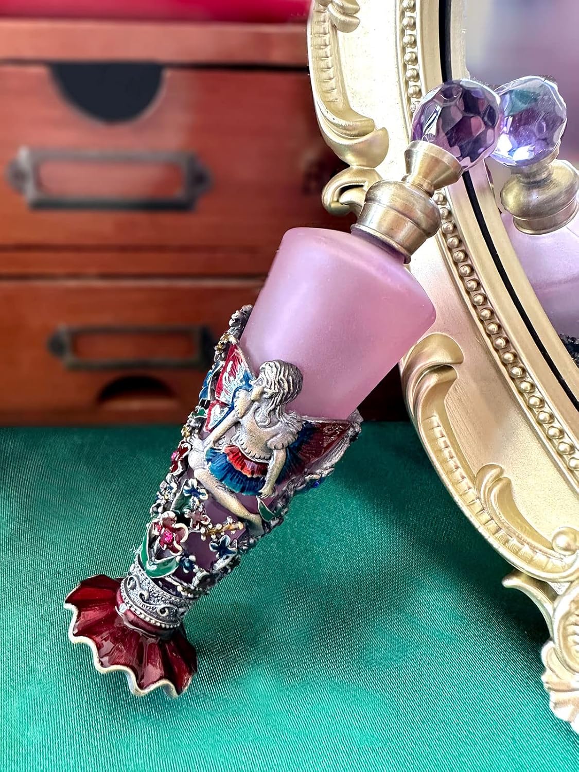 Botellas de perfume de vidrio vacías vintage biseladas ángel, colibrí, flor decorativa, botella de perfume de cristal de lujo, recargable (0.8 fl