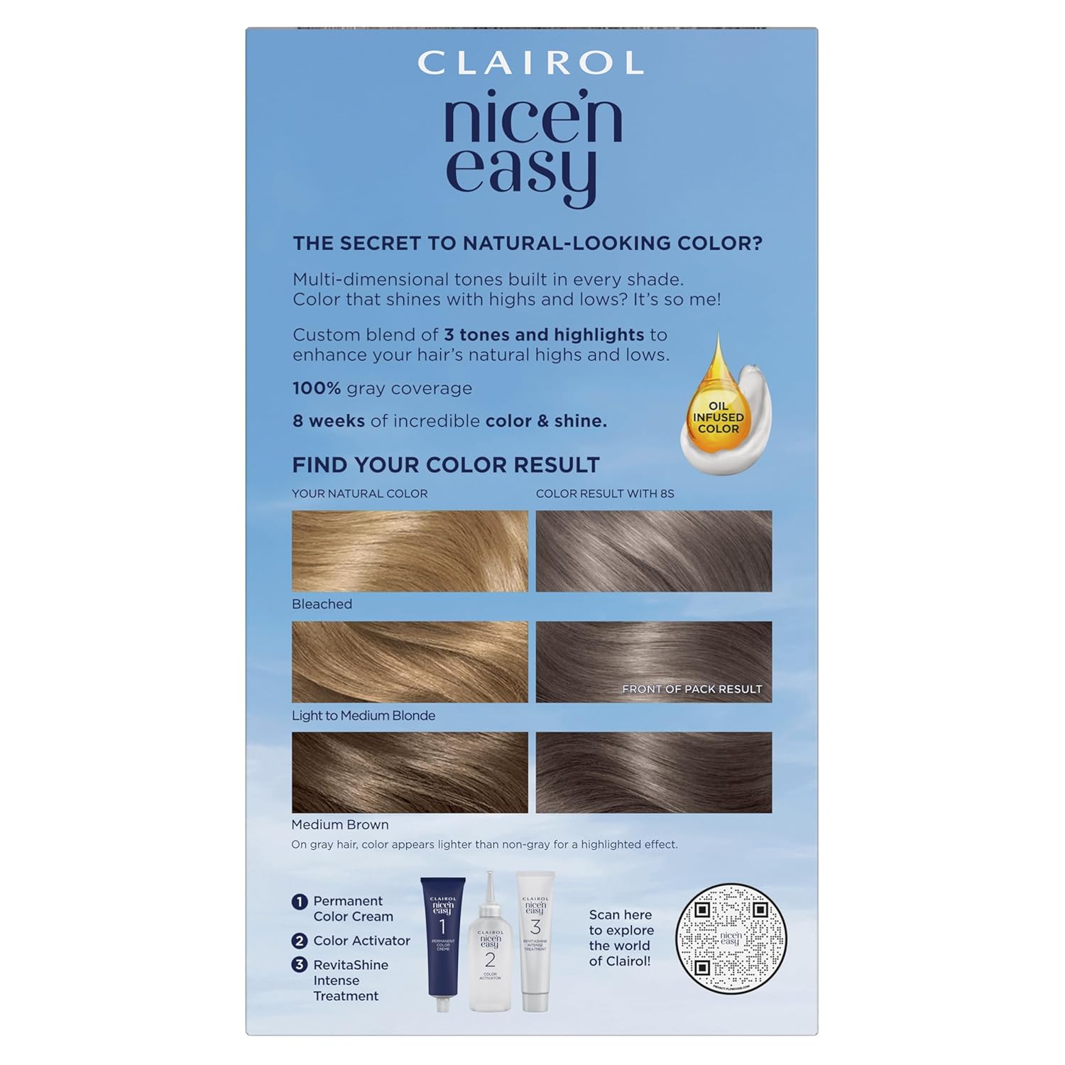 Clairol Nice’n Easy – Tinte permanente para el cabello, color plateado suave 8S, paquete de 1 unidad