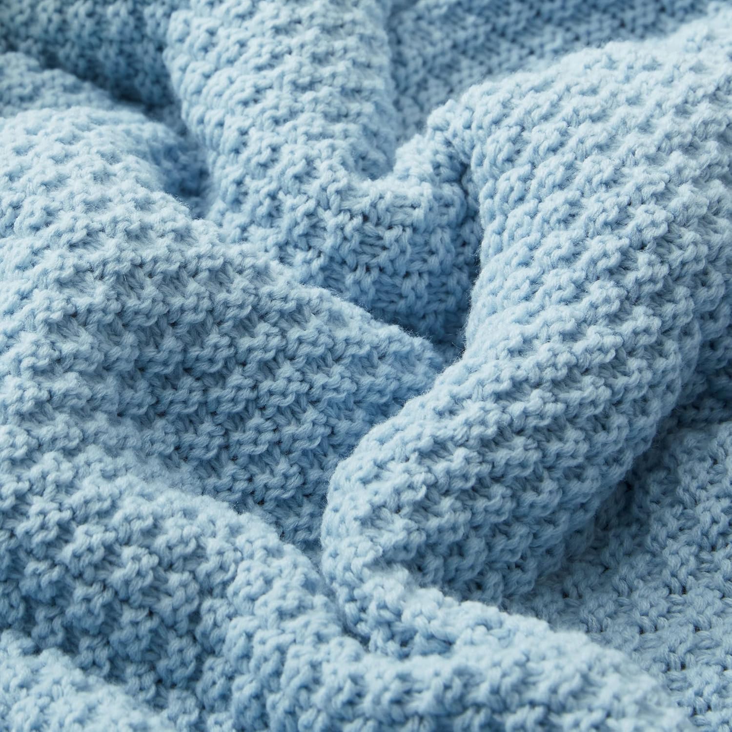Dreamhood Manta de punto para sofá y sillón, mantas de color azul cielo para verano, mantas tejidas suaves y ligeras para todas las estaciones, 50 x