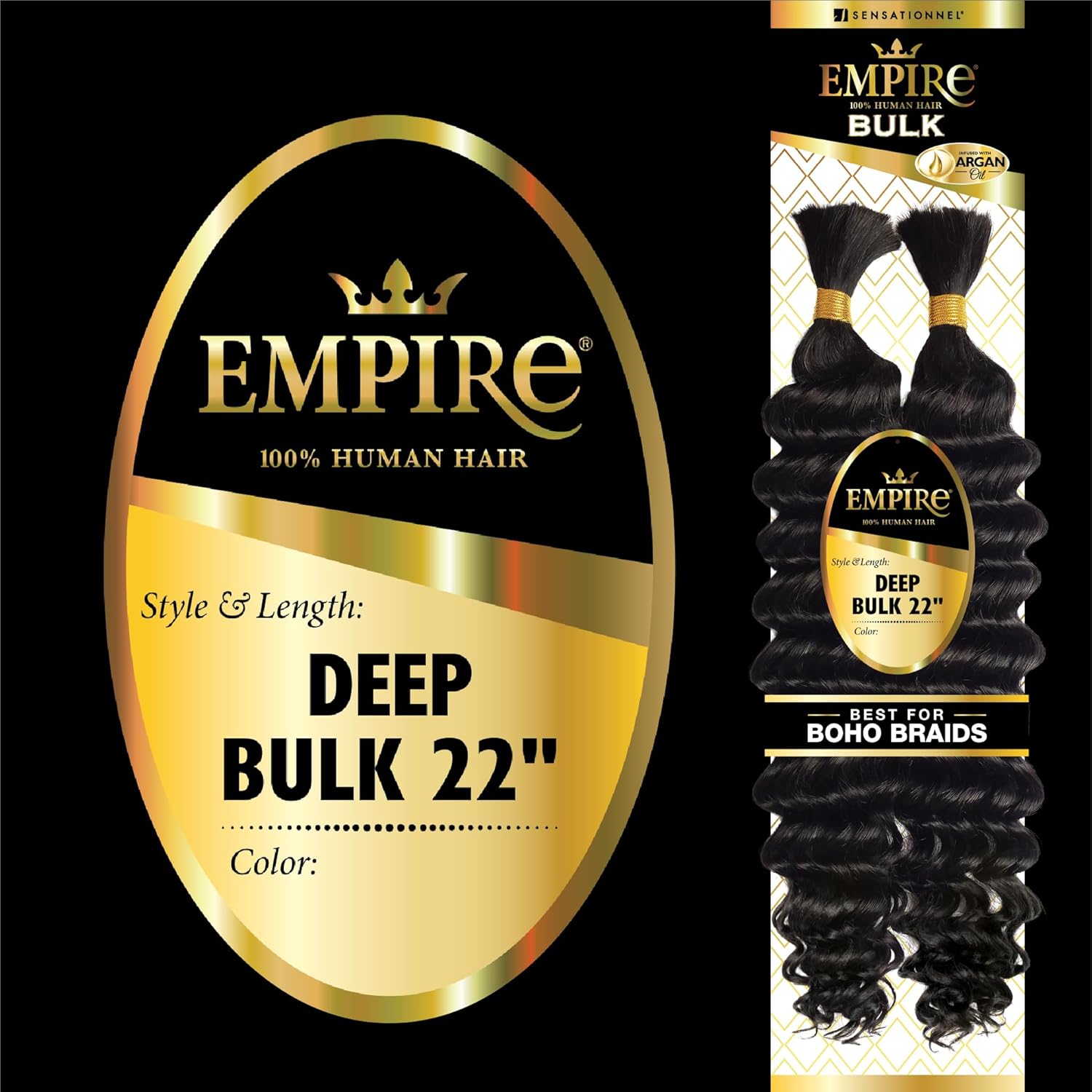 Sensationnel Empire – Cabello trenzado a granel, cabello humano Empire Deep Bulk de 22 pulgadas con para trenzas bohemias sin nudos u ondas sueltas