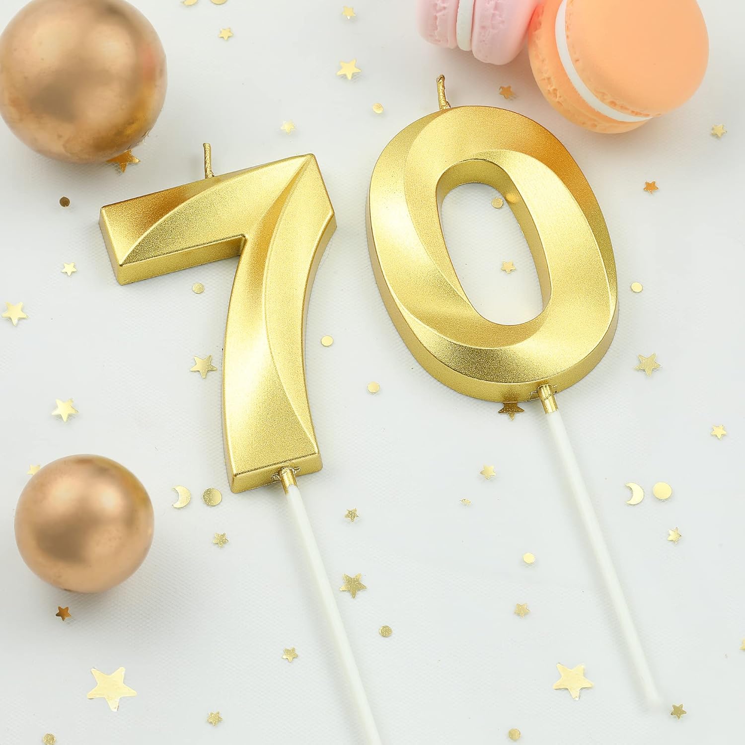 Velas de cumpleaños de oro de diamante de 2.76 pulgadas con número 70, velas de números dorados, velas de números de pastel, celebración de fiesta