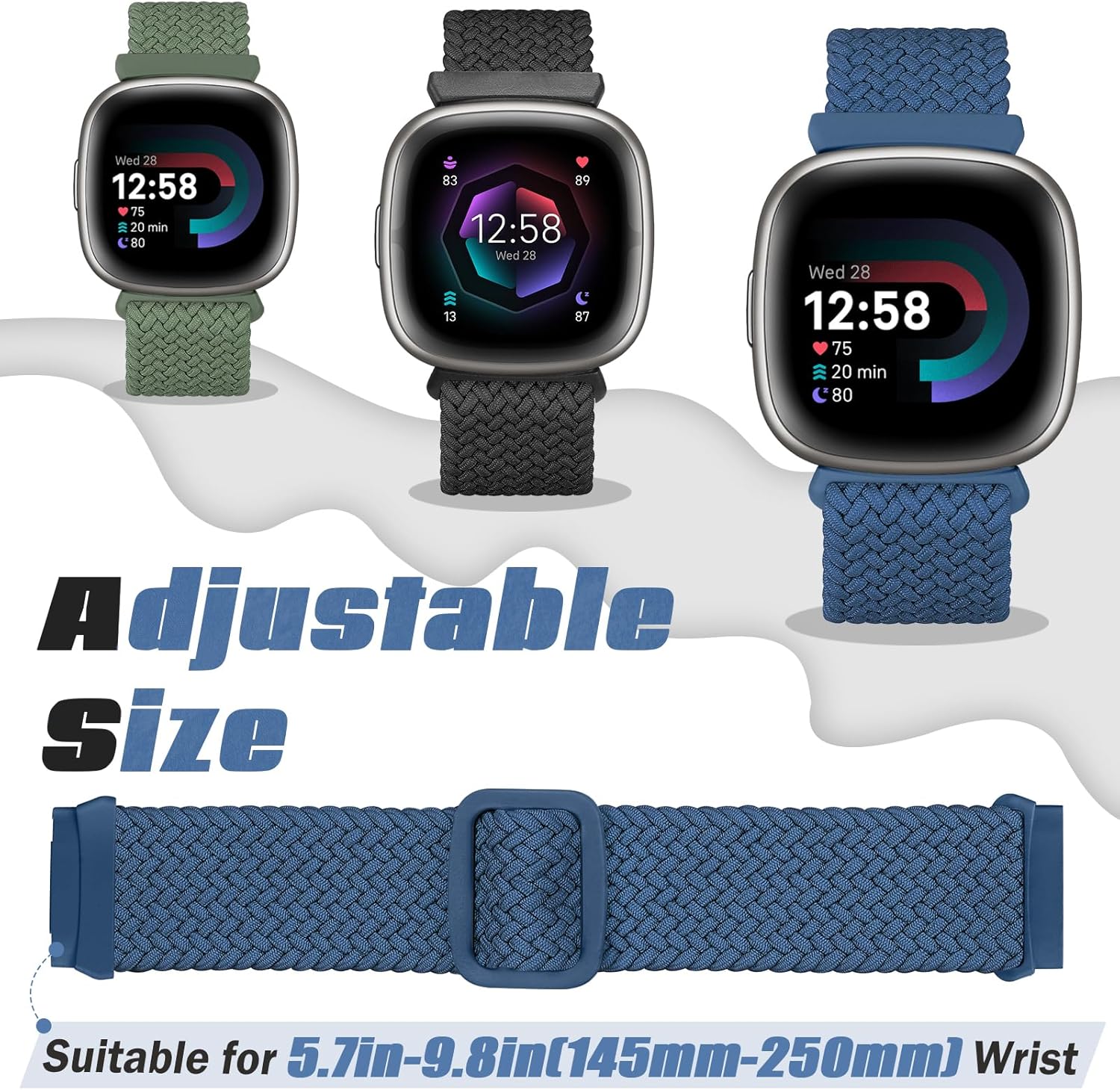 Correa elástica trenzada Solo Loop compatible con Fitbit Versa 4Fitbit Sense 2Fitbit Versa 3Fitbit Sense, correas elásticas de nailon deportivo para
