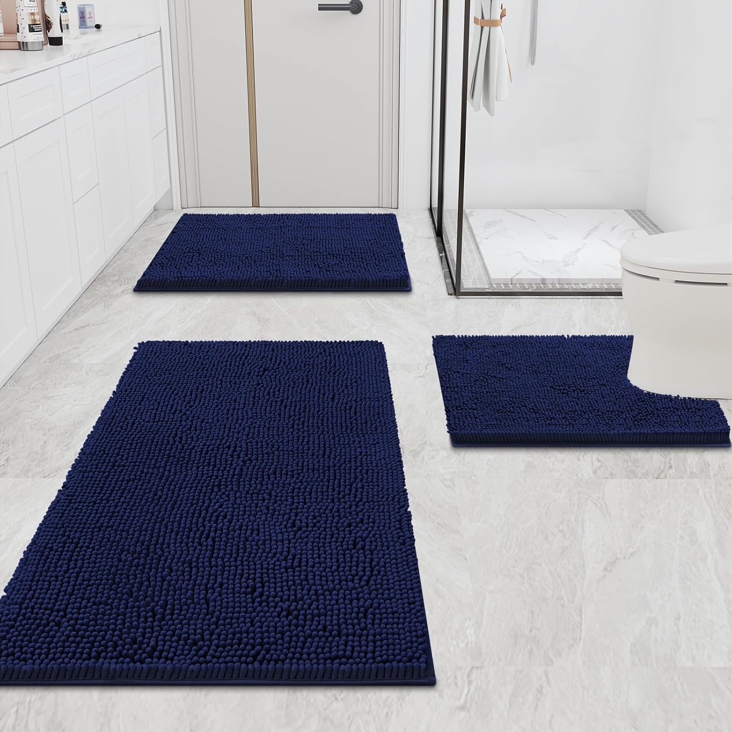 smiry – Lujosa alfombra de baño de felpilla, extra suave y absorbente, lavable a máquina, antideslizante para bañera, ducha y cuarto de baño (47 x