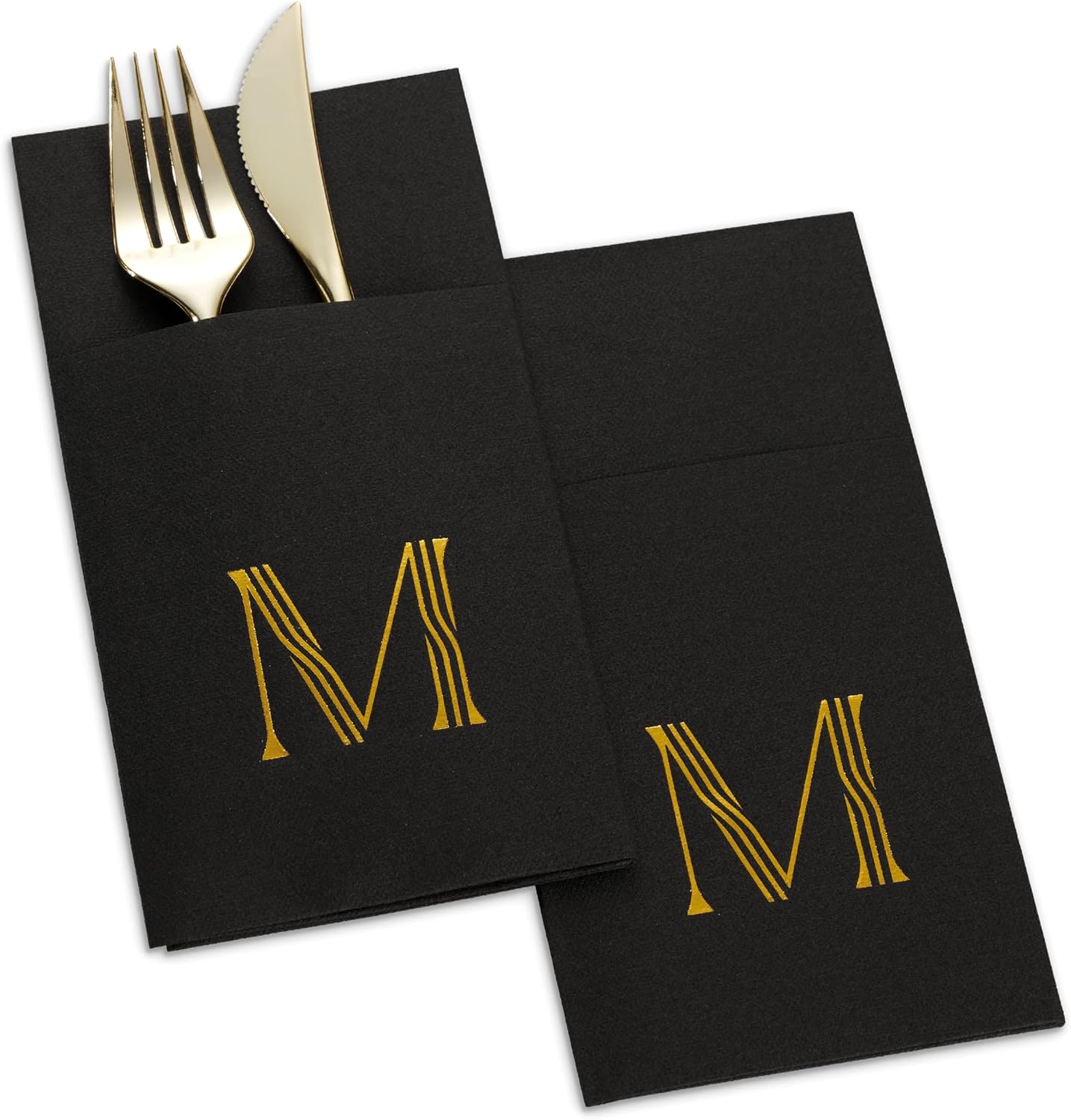 Servilletas con monograma de color negro con bolsillo para cubiertos, paquete de 50 servilletas desechables de 16 x 16 pulgadas con la letra D de