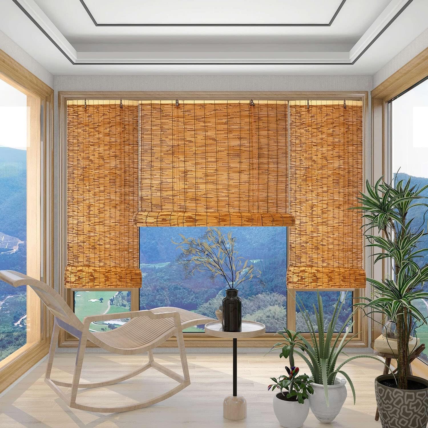 Persianas enrollables de bambú de 18, 22, 28, 32, 36, 40, 44, 48, 60, 72, 78 pulgadas, para exteriores, con elevador, sin cordón, persianas de bambú