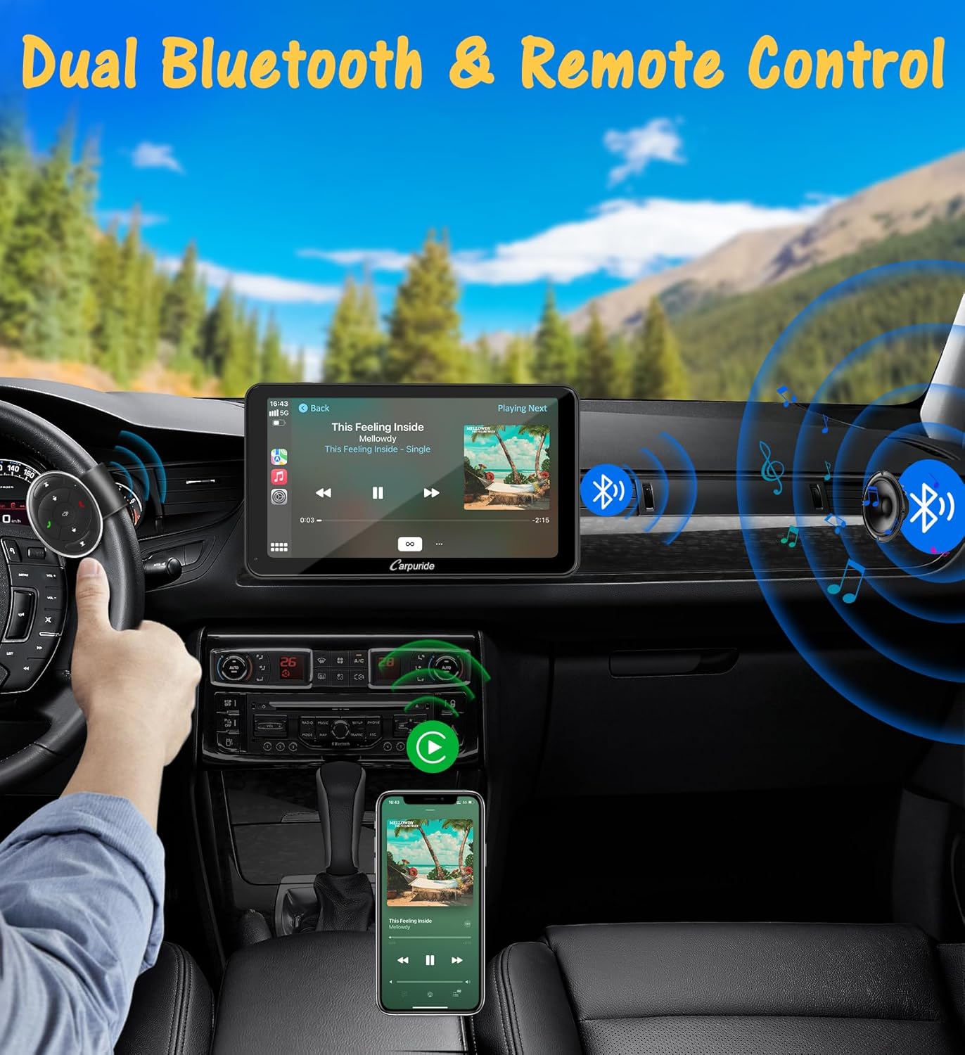 Carpuride w701 Pro portátil BT Stereo, Carplay inalámbrico y Android Auto con cámara de respaldo, Bluetooth dual, enlace espejoGPSSiriFM, soporte