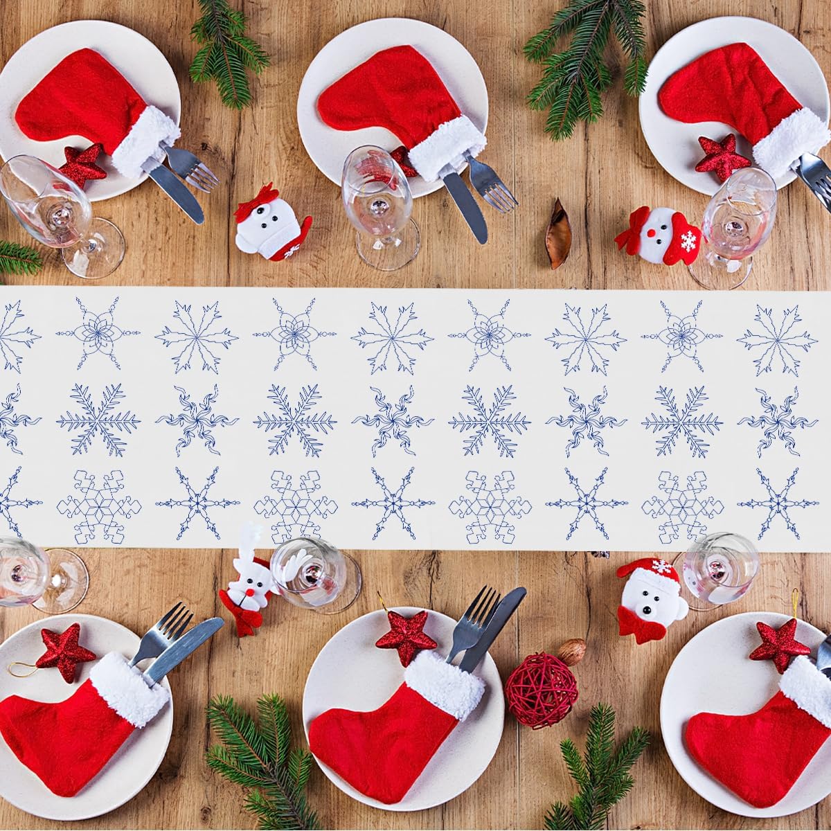Camino de mesa de Navidad con copos de nieve para decoración de mesa de comedor, camino de mesa de Navidad para fiesta, boda, despedida de soltera,
