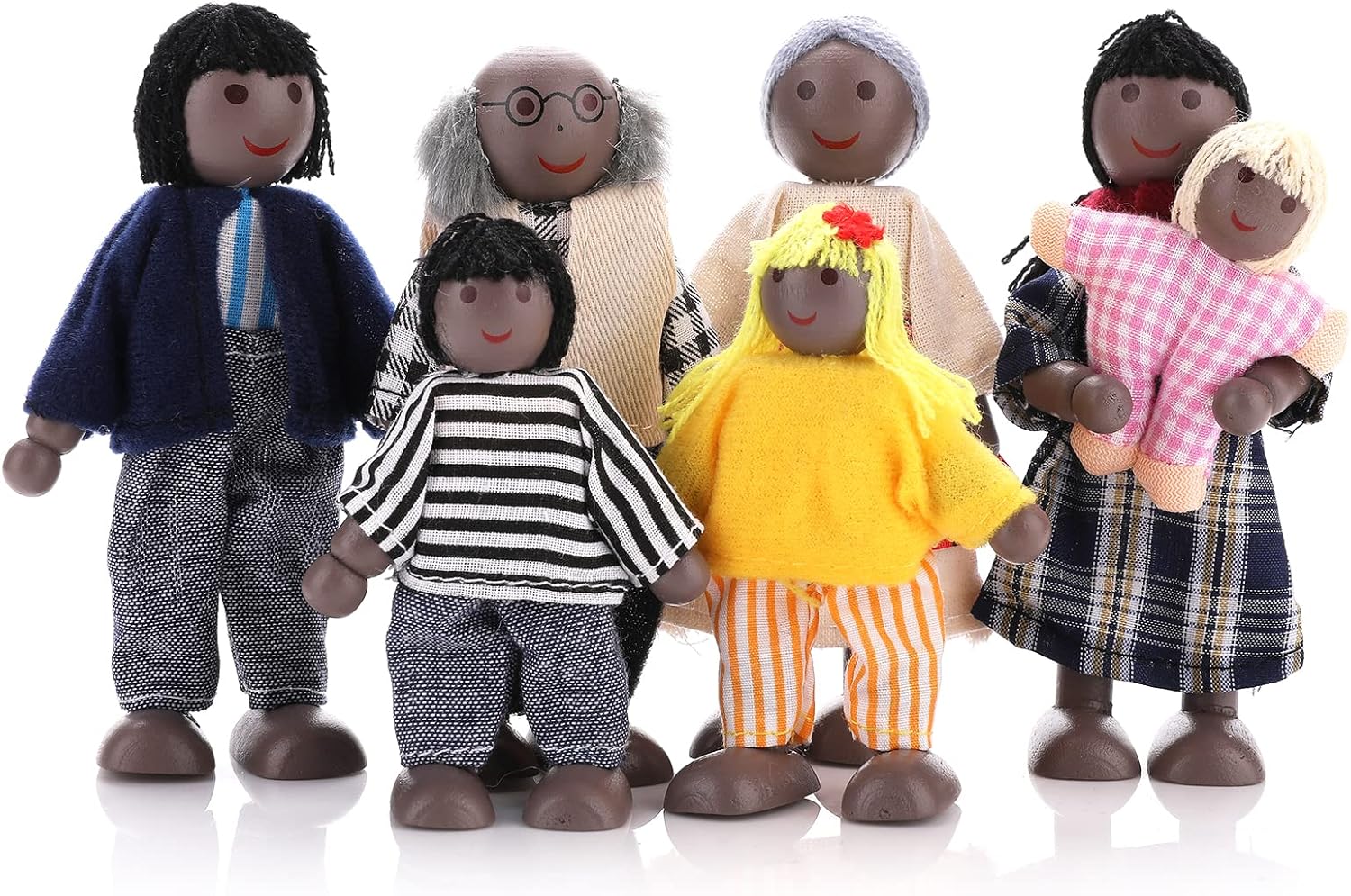 Figuras de casa de muñecas, 7 piezas de casa de muñecas de madera, muñecas familiares, mini muñecas familiares, figuras de juego de simulación en