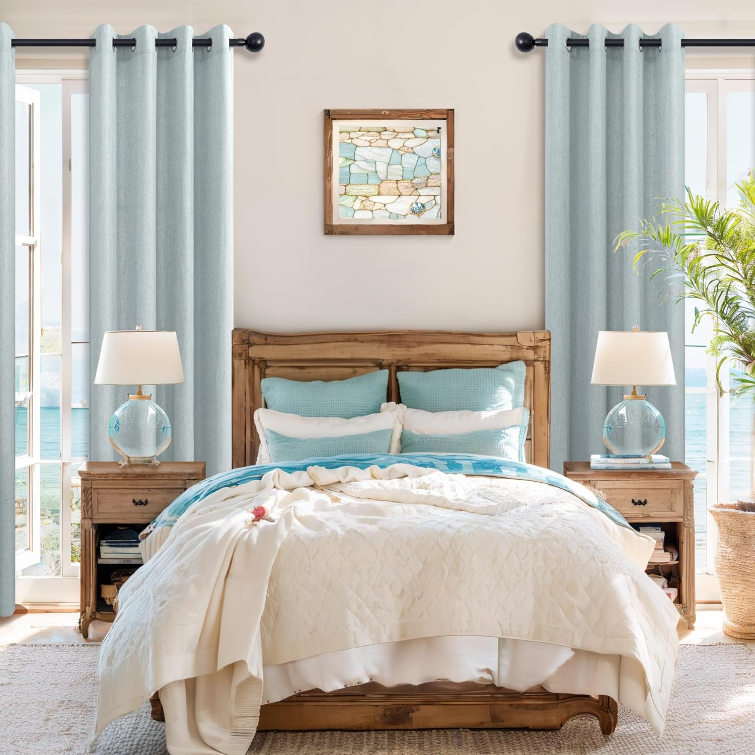 Cortinas cortas para ventanas pequeñas, con ojales, semiopacas, de algodón, texturizadas, de lino, medias cortinas para ventanas y dormitorios,