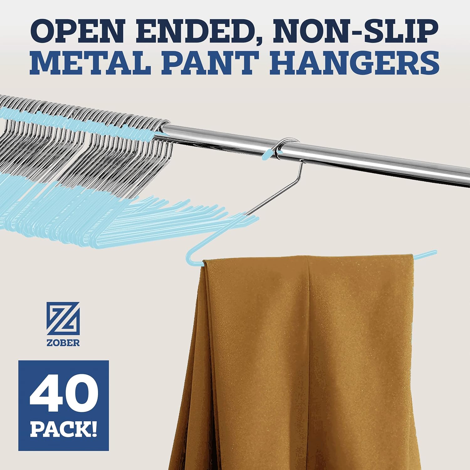 Zober Perchas antideslizantes para pantalones, paquete de 40 perchas para pantalones y jeans con extremos abiertos para armario, perchas de ropa que