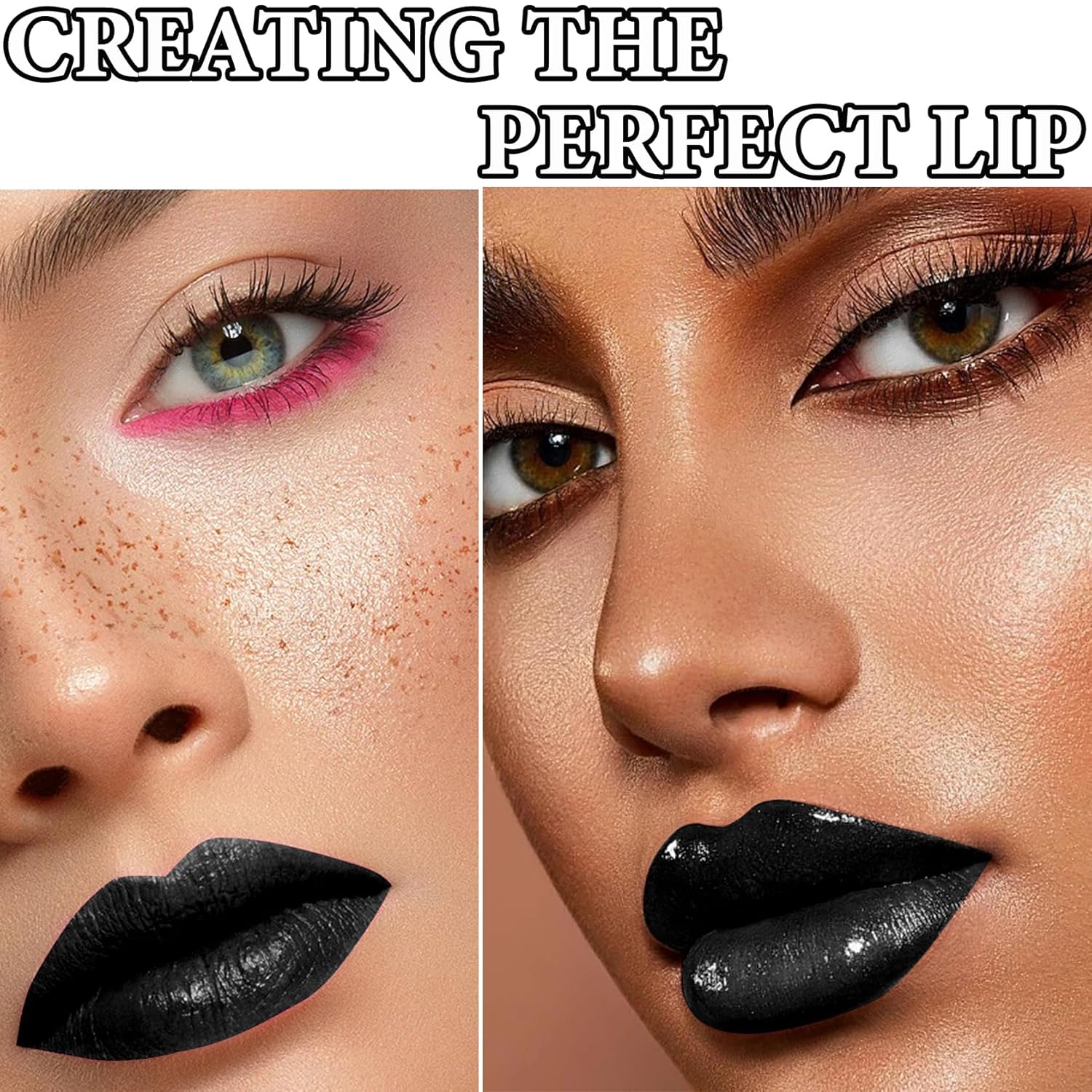 Juego de 3 lápices labiales y delineador de labios líquido mate negro mate, alto pigmentado, brillo de labios, juego de delineadores de labios