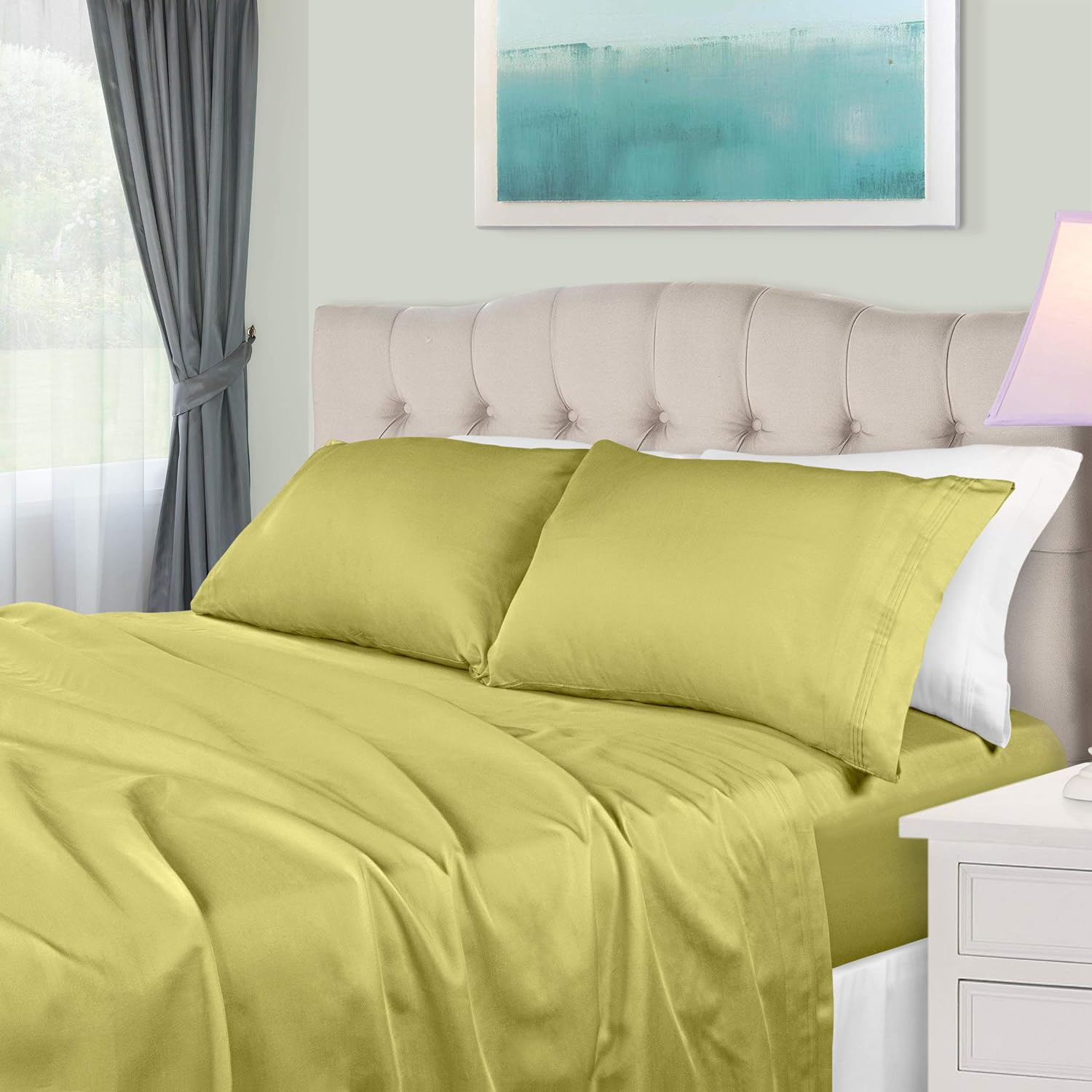 SUPERIOR Juego de sábanas de 4 piezas de algodón egipcio de 650 hilos, decoración de dormitorio, incluye 1 sábana bajera de bolsillo profundo, 1
