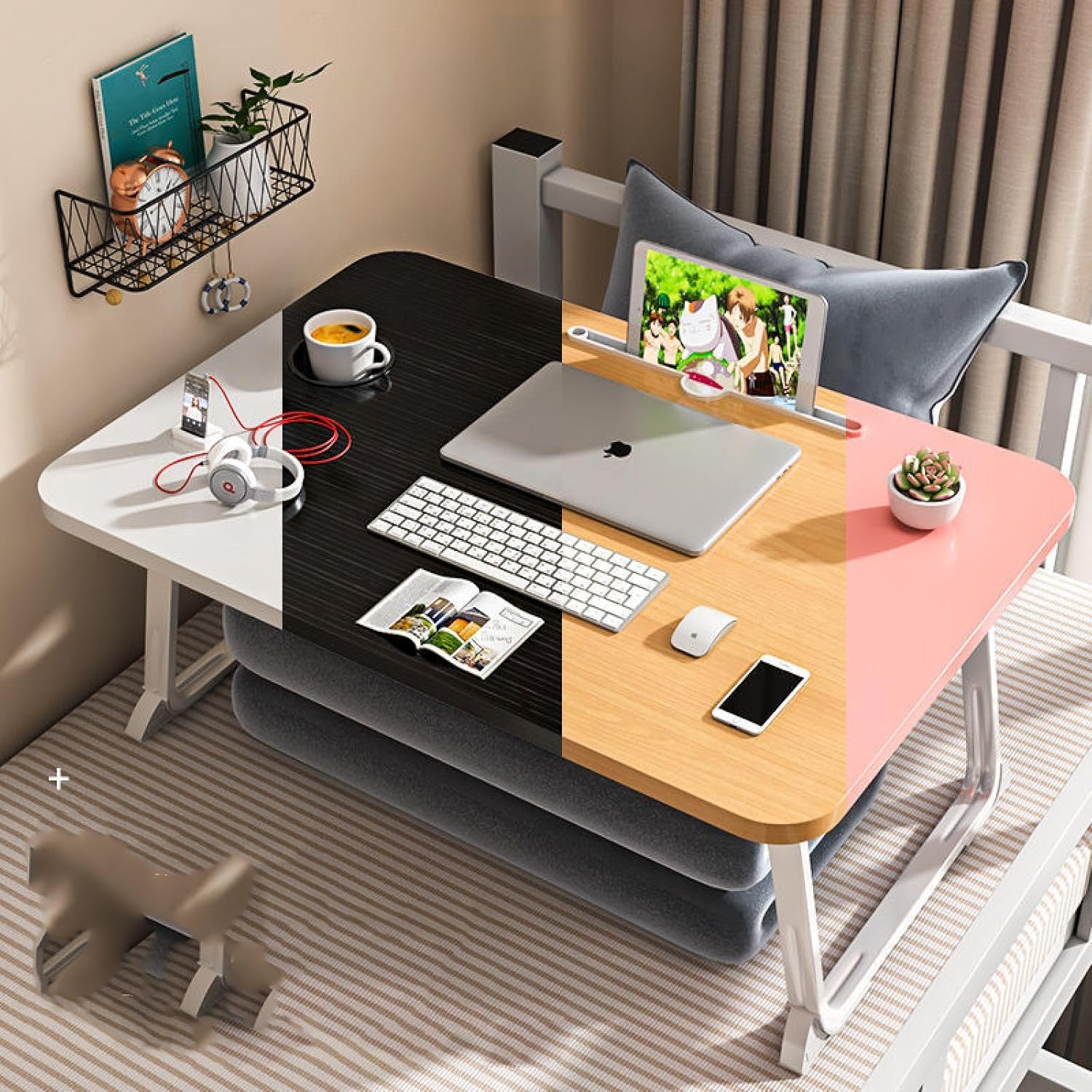 HOPKO Mesa plegable con cama alta, el libro se puede utilizar en el estudio de escritura de dormitorio de computadora portátil