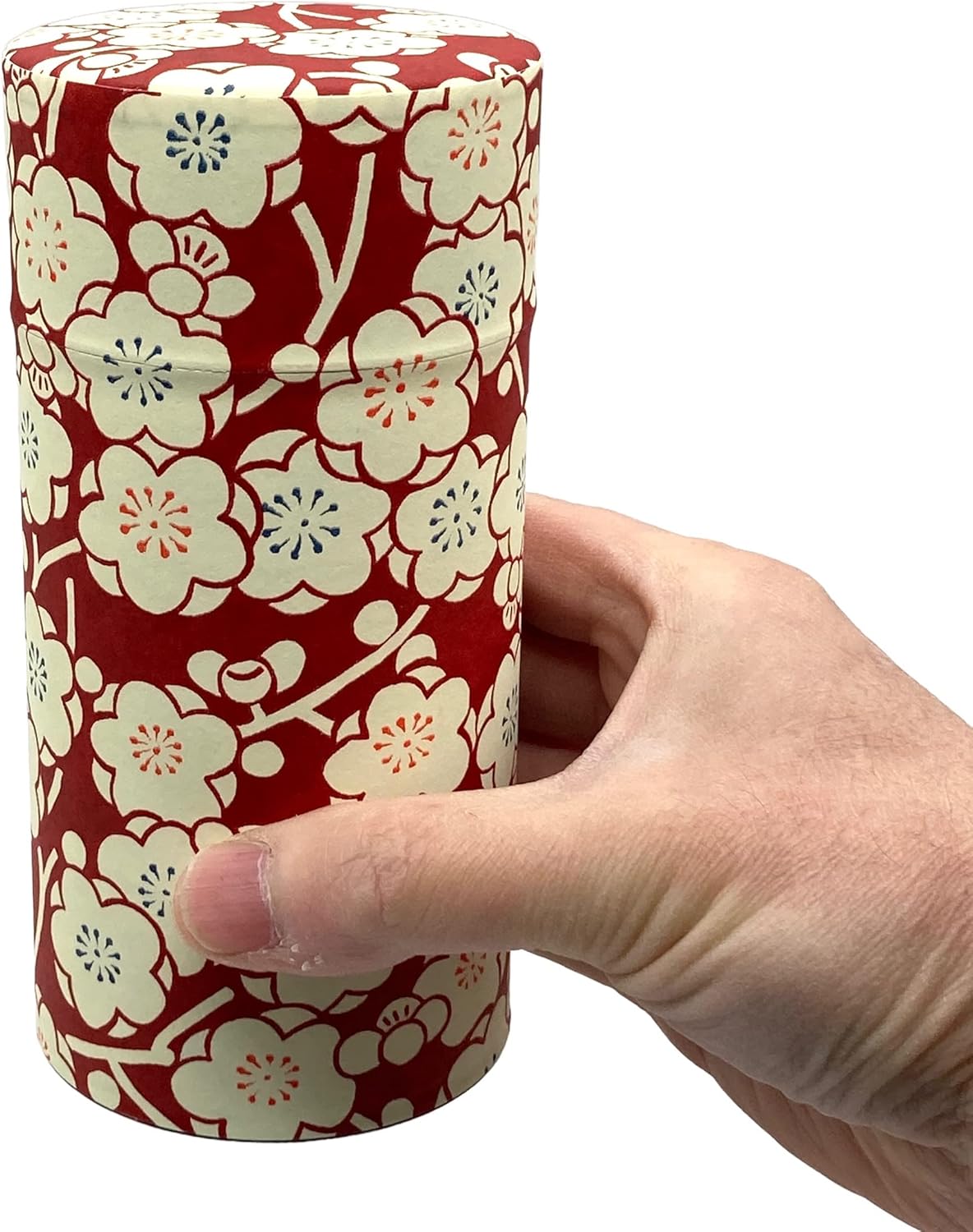 Bote de té japonés de lata, ciruela romance, doble tapapapel washi japonés YUZEN pegado7.05 oz capacidad de té, contenedor de almacenamiento de té
