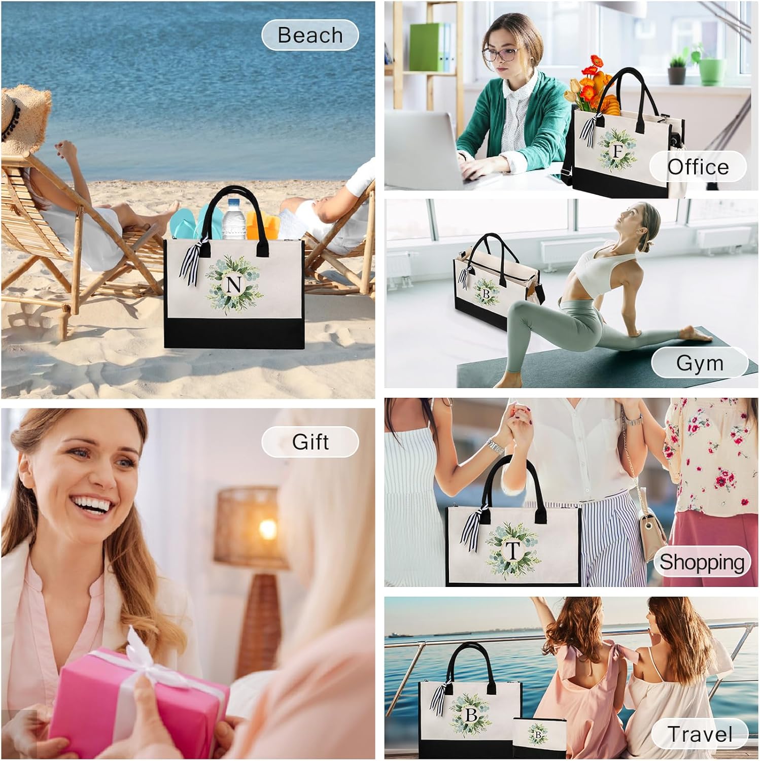 Bolsos personalizados para mujer, bolsa de mano para la playa de novia con cremallera, iniciales personalizadas, regalos de cumpleaños con monograma