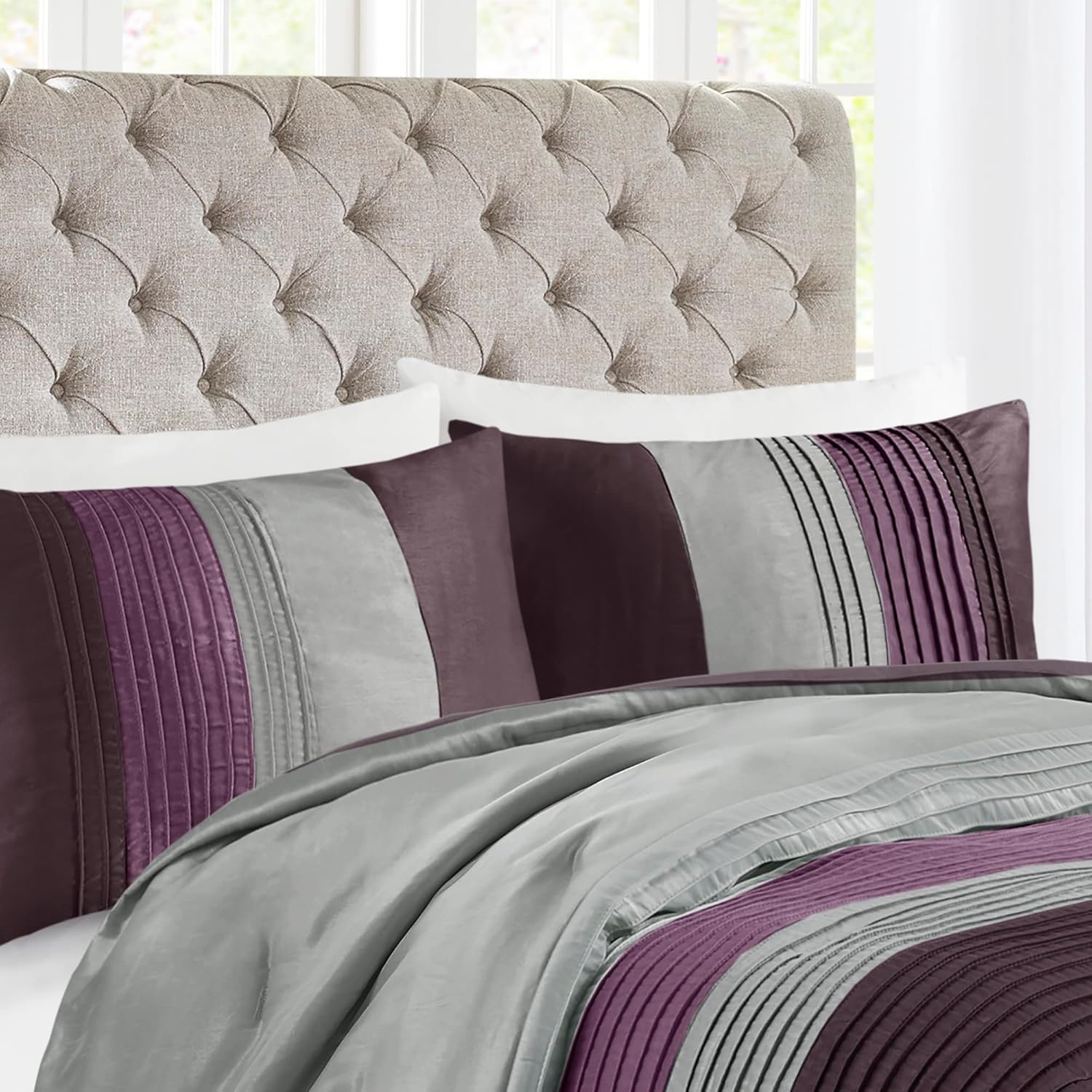 Madison Park – Juego de edredón Amherst, de seda sintética, diseño contemporáneo, fundas y faldón de cama, almohadas decorativas, tamaño Queen (90 x